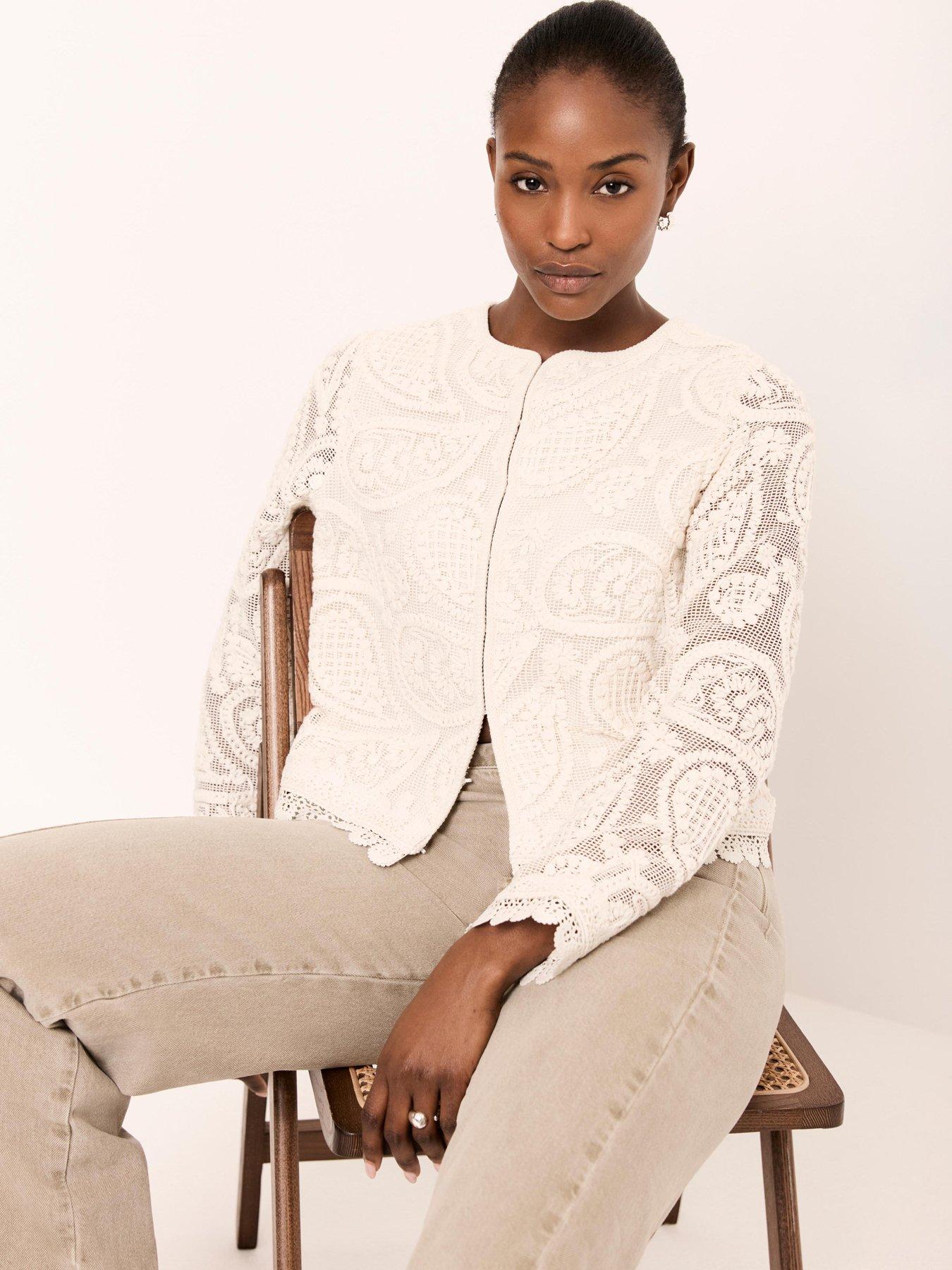  image of mint-velvet-neutral-crochet-jacket-beige