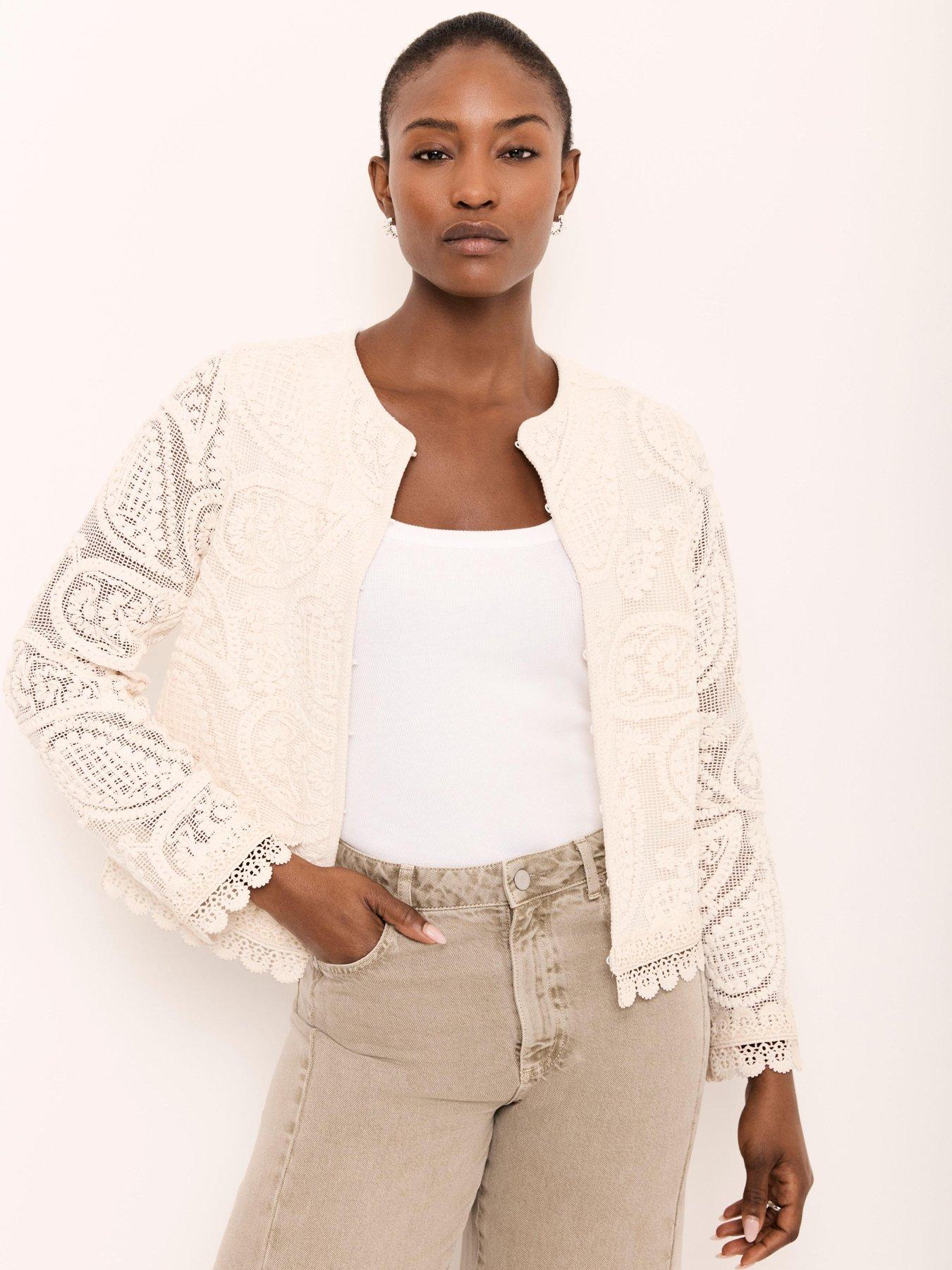  image of mint-velvet-neutral-crochet-jacket-beige