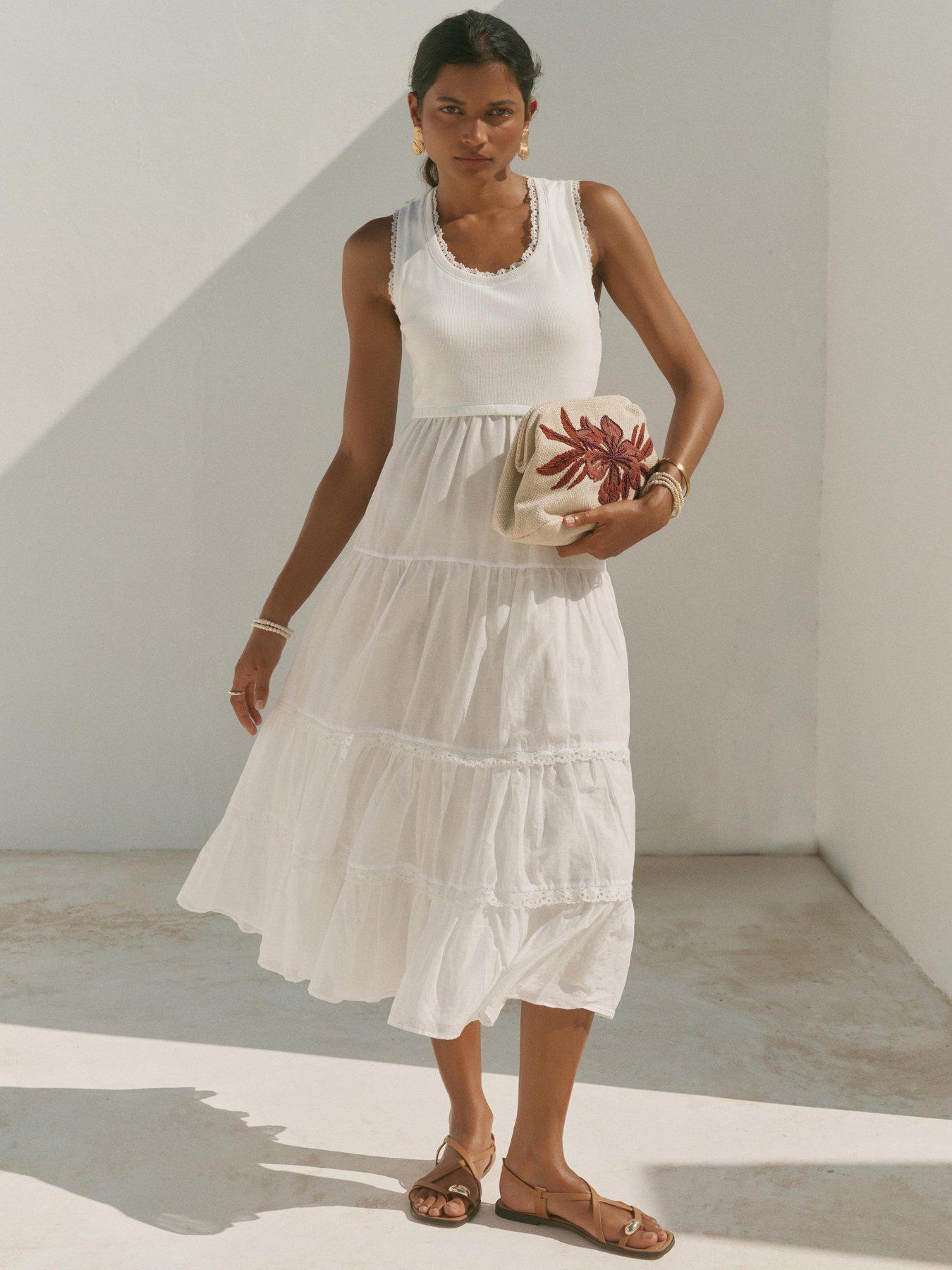 Mint Velvet Crochet Trim Tiered Midi Dress