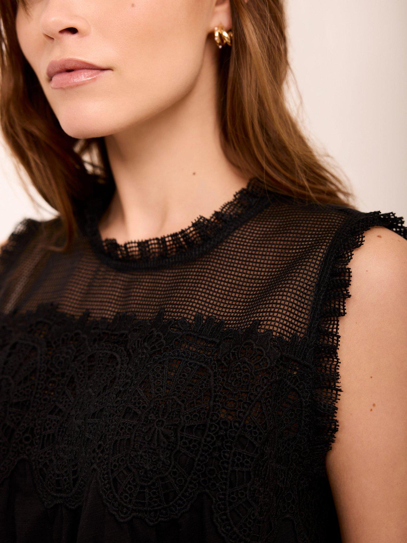 Image 4 of 6 of Mint Velvet Black Mesh Woven Mix Top