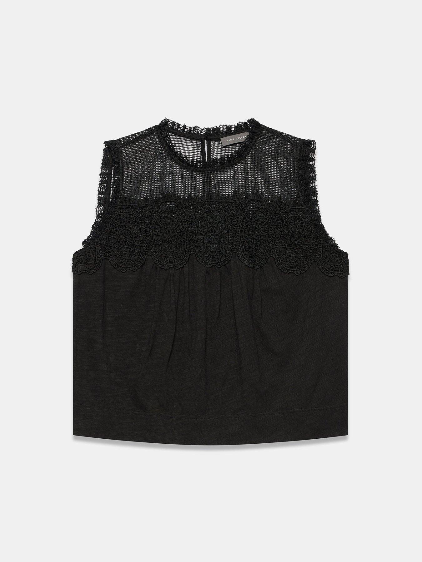 Image 5 of 6 of Mint Velvet Black Mesh Woven Mix Top