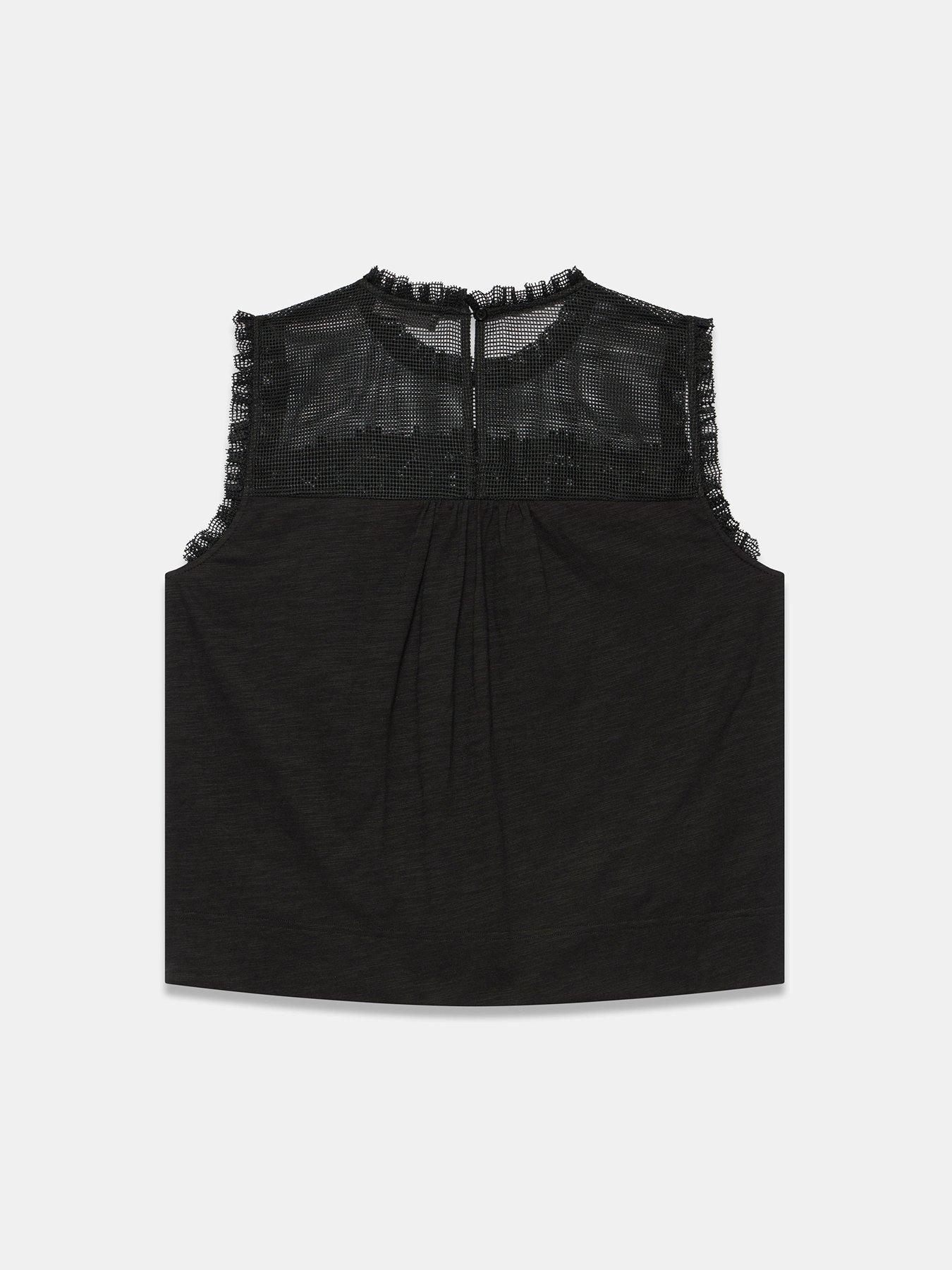 Image 6 of 6 of Mint Velvet Black Mesh Woven Mix Top