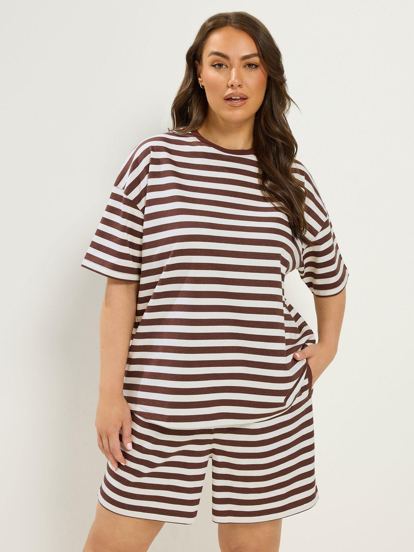 Yours Curve Stripe Jersey T-Shirt Set - Multi