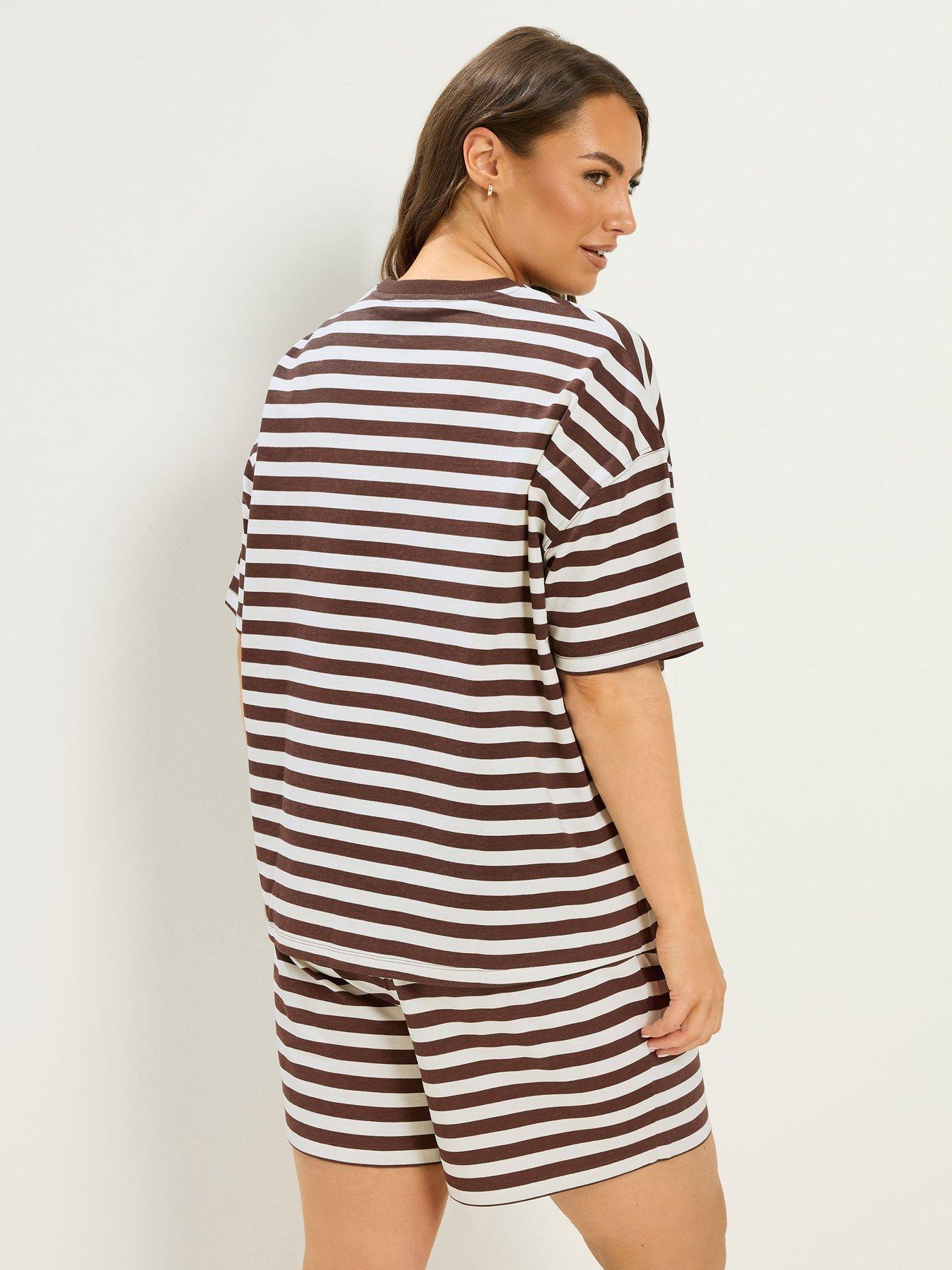 Image 2 of 4 of Yours Curve Stripe Jersey T-Shirt Set - Multi
