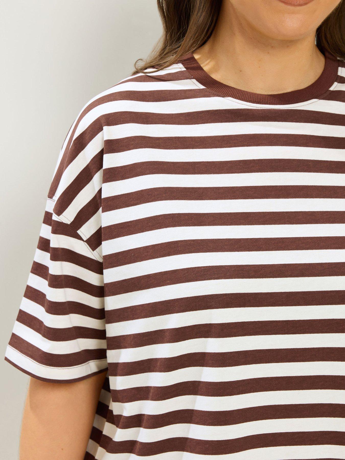 Image 4 of 4 of Yours Curve Stripe Jersey T-Shirt Set - Multi