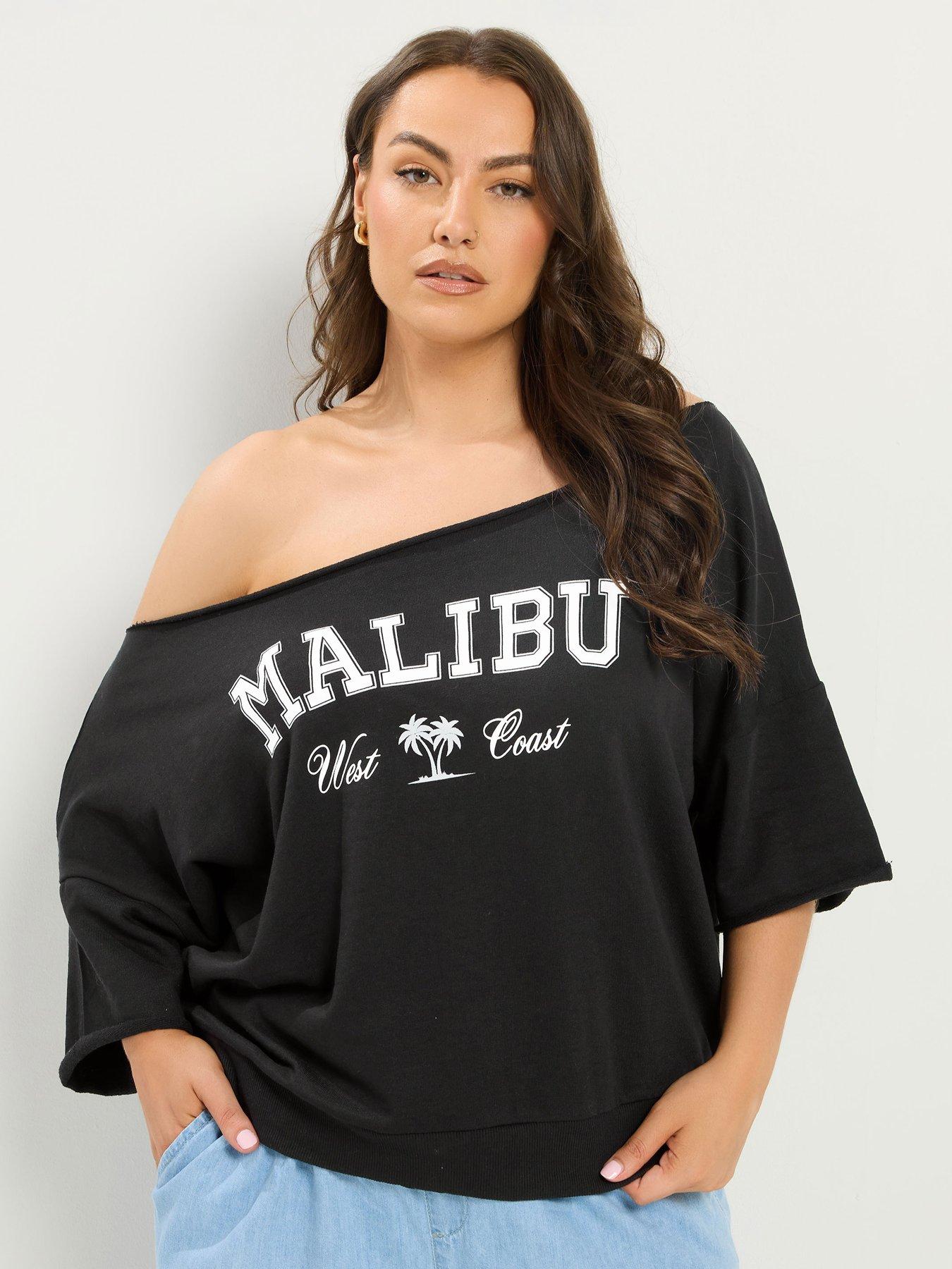 Image 1 of 4 of Yours Curve Malibu Off The Shoulder Sweatshirt - Black