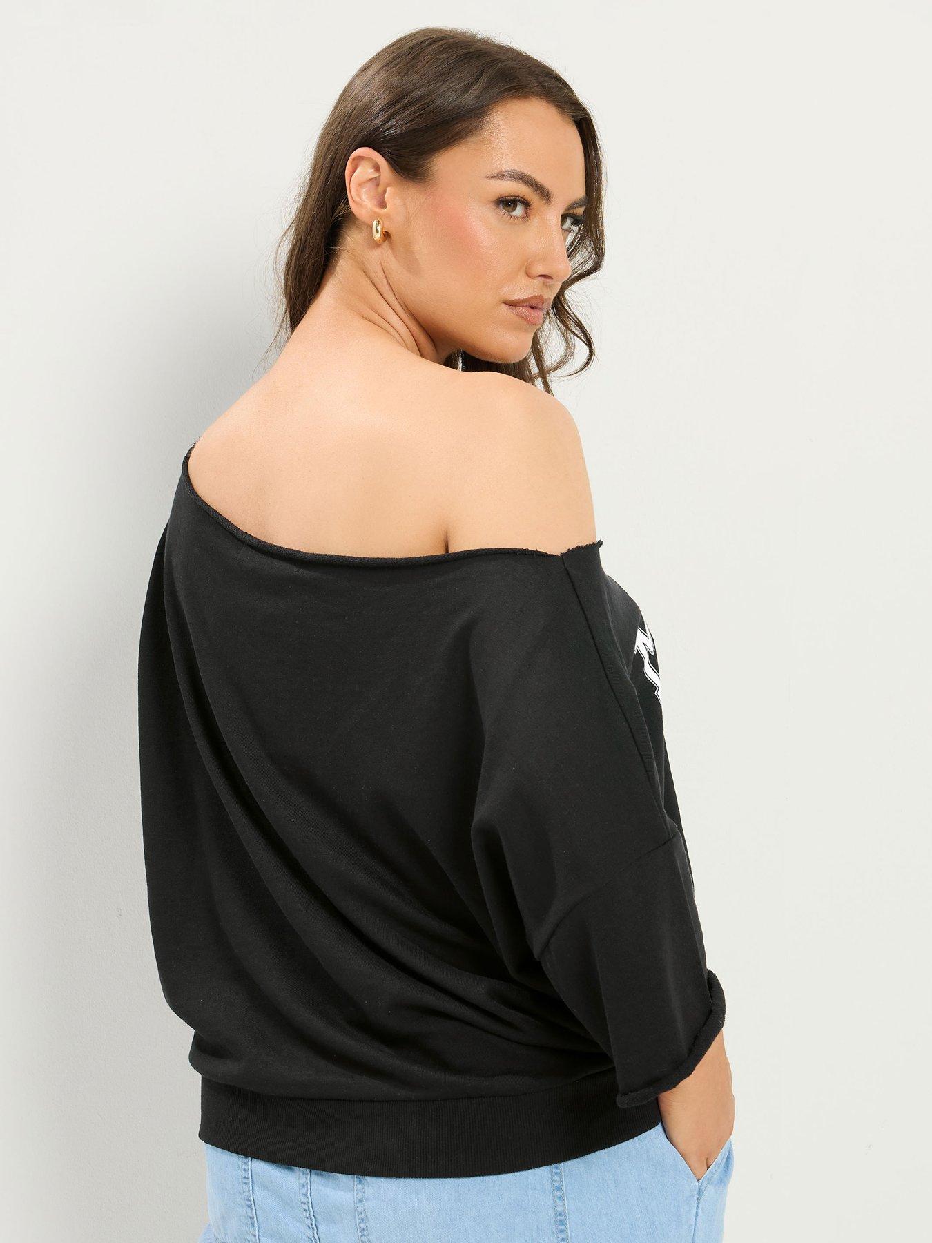 Image 2 of 4 of Yours Curve Malibu Off The Shoulder Sweatshirt - Black