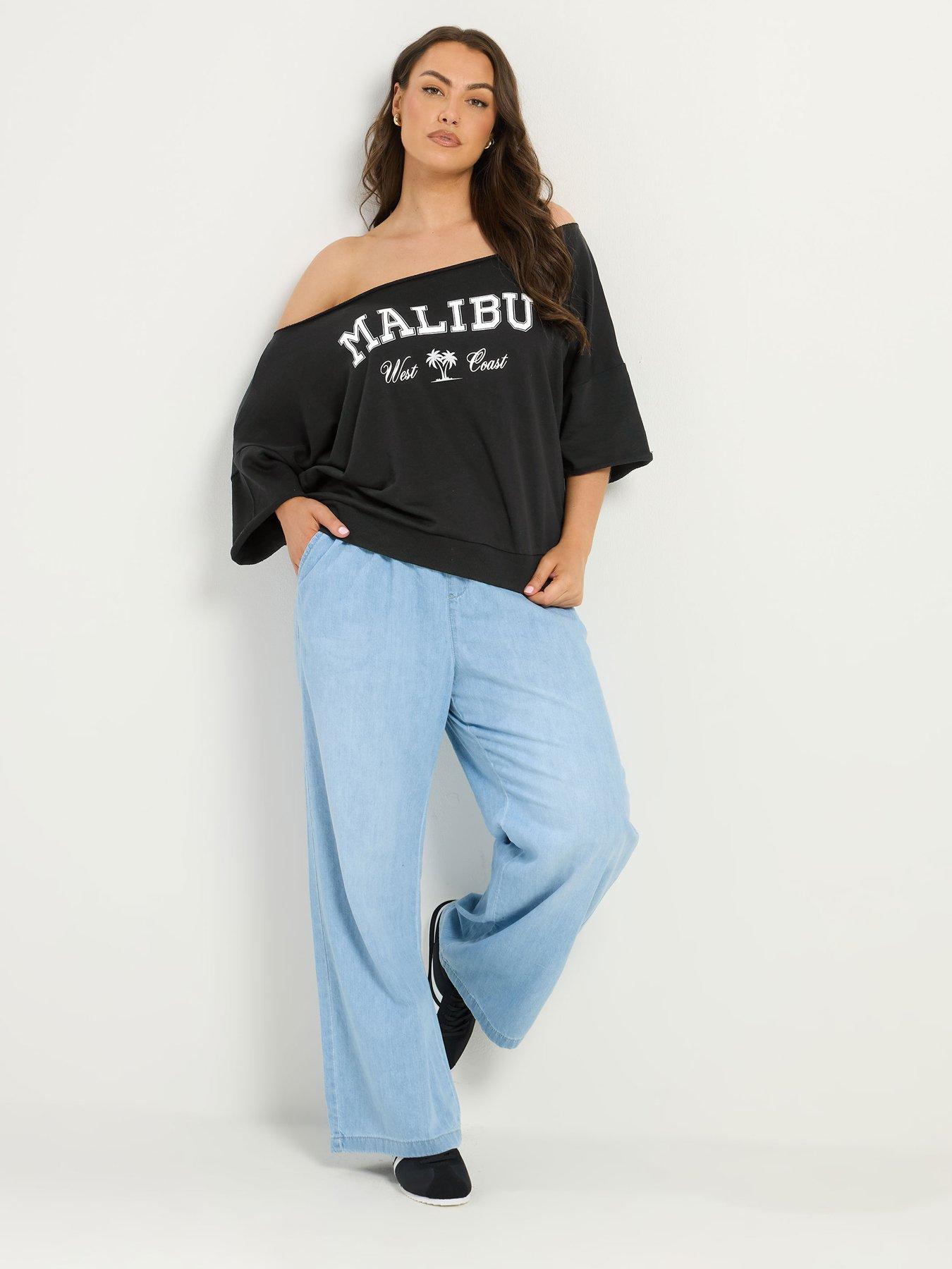 Image 3 of 4 of Yours Curve Malibu Off The Shoulder Sweatshirt - Black