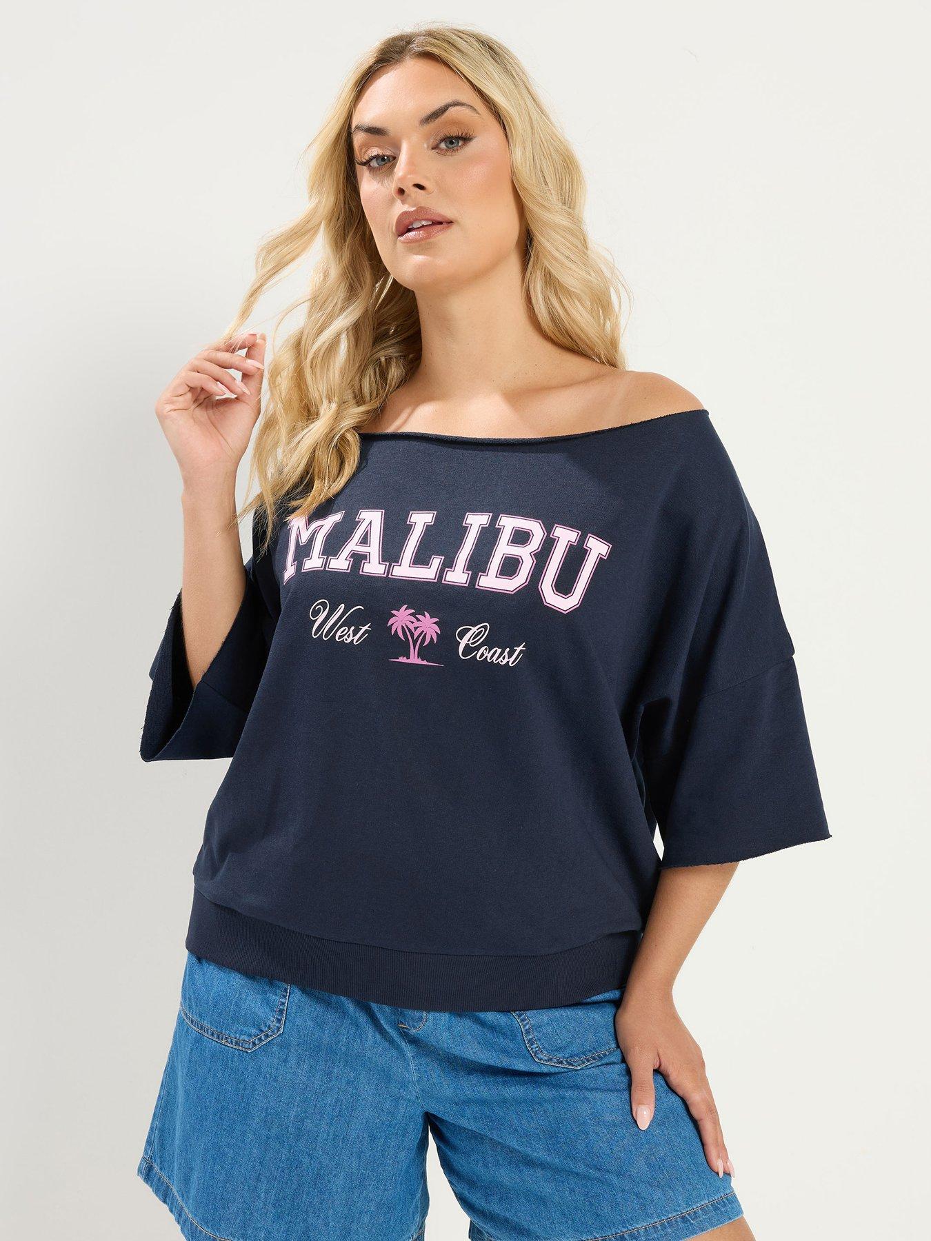 Yours Curve Malibu Off The Shoulder Sweatshirt - Blue