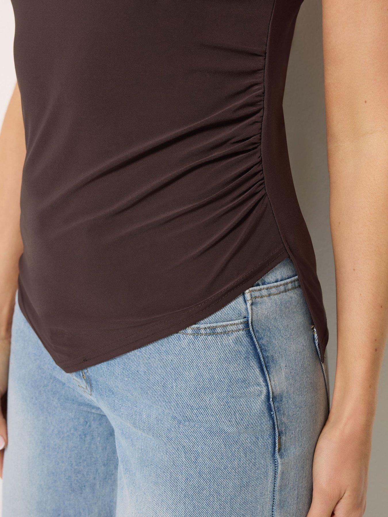 Image 4 of 4 of Long Tall Sally Asymmetrical Ruched Top - Brown