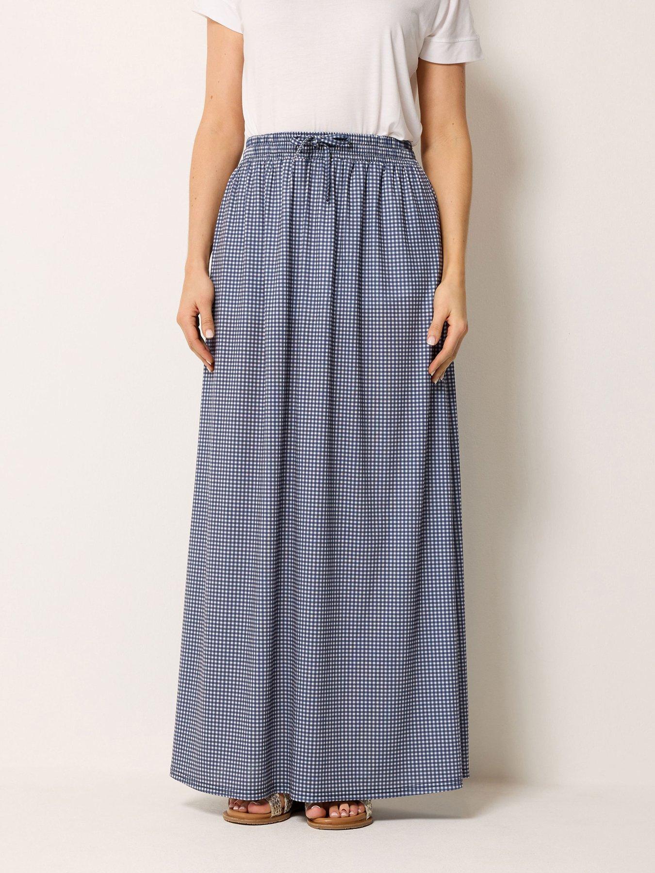 Image 1 of 5 of Long Tall Sally Gingham Shirred Waist Skirt - Blue