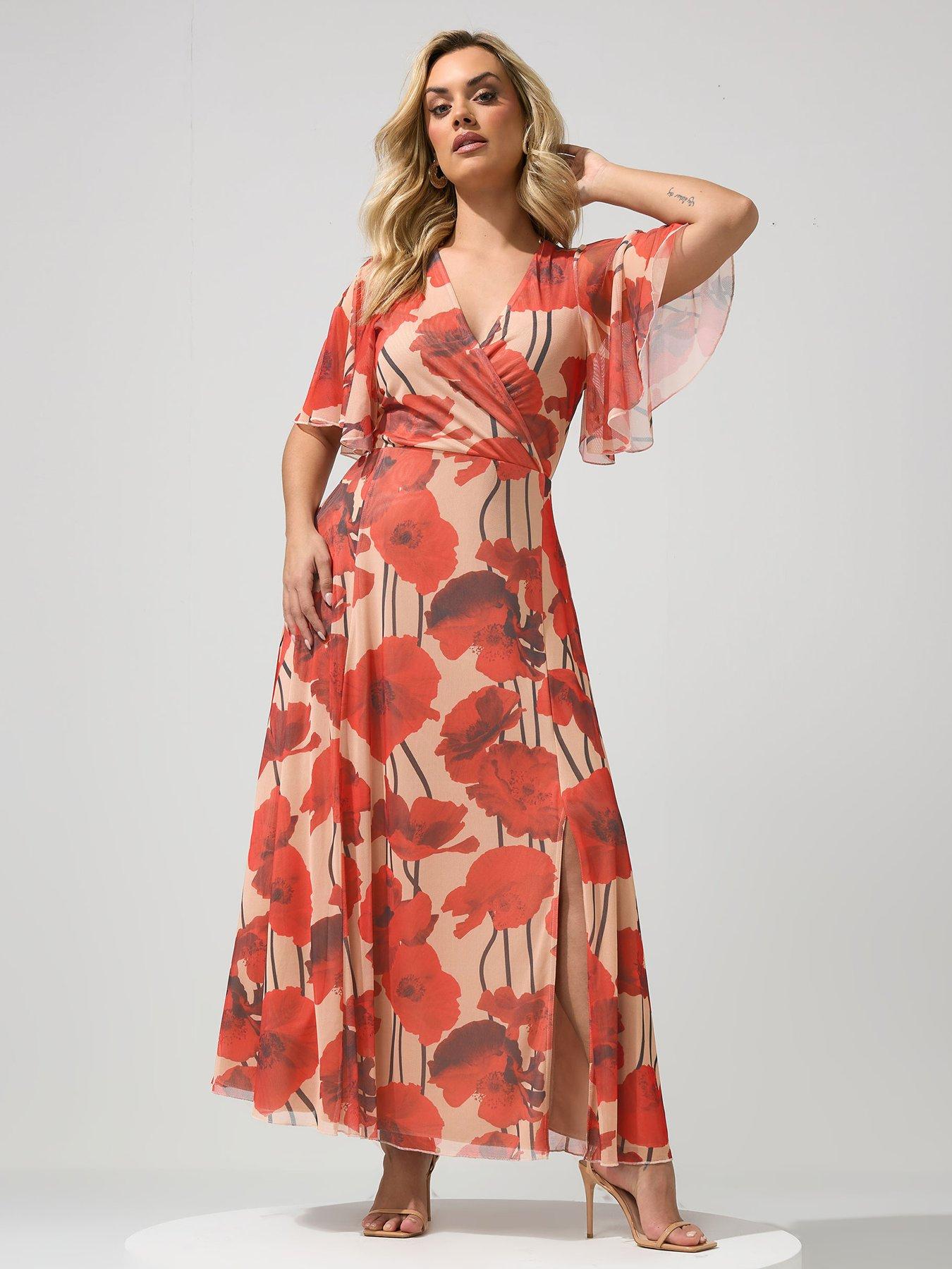 Yours Curve Mesh Angel Sleeve Maxi Wrap Dress - Cream
