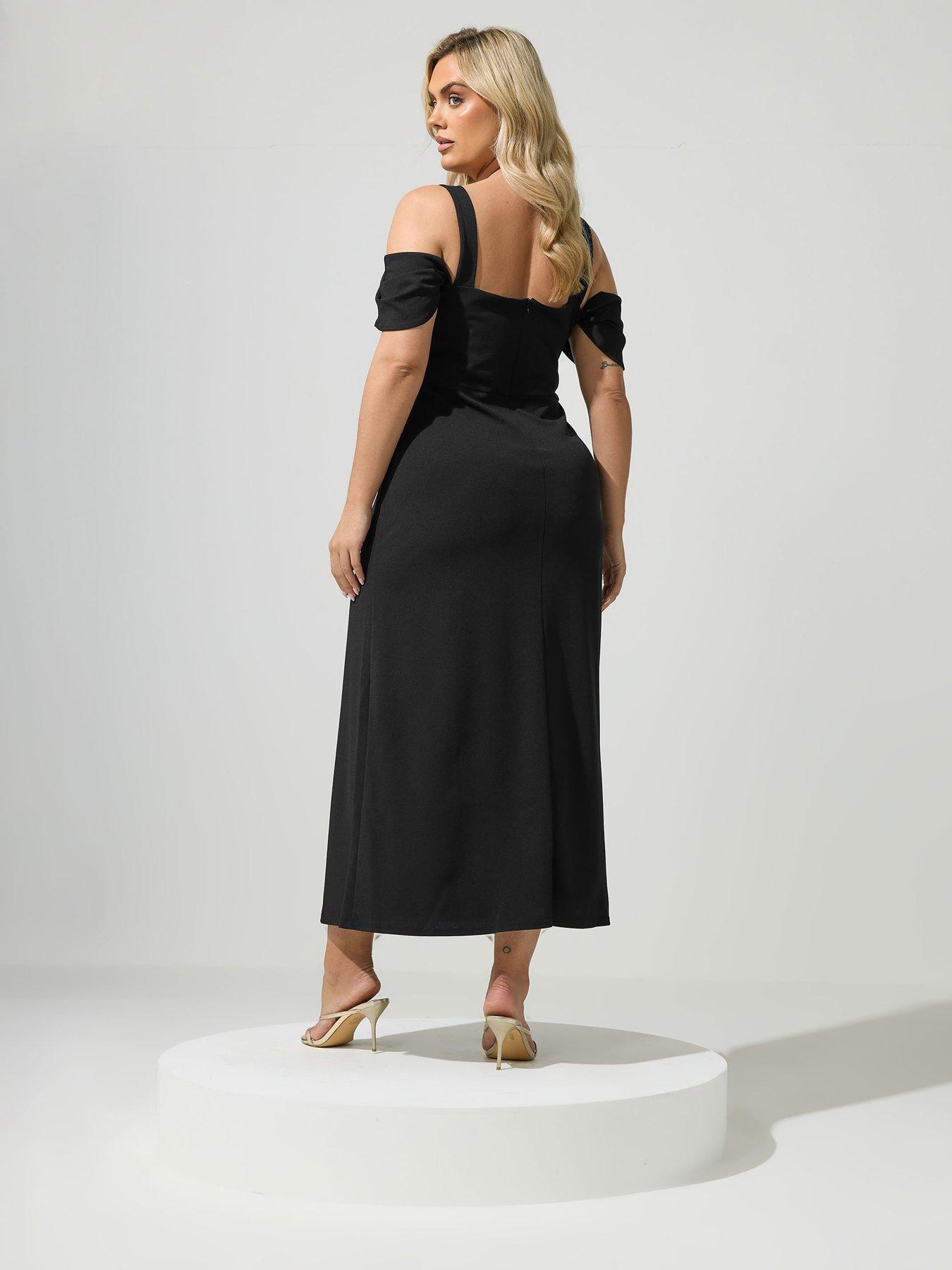 Image 2 of 4 of Yours Curve Cold Shoulder Maxi Dress - Black