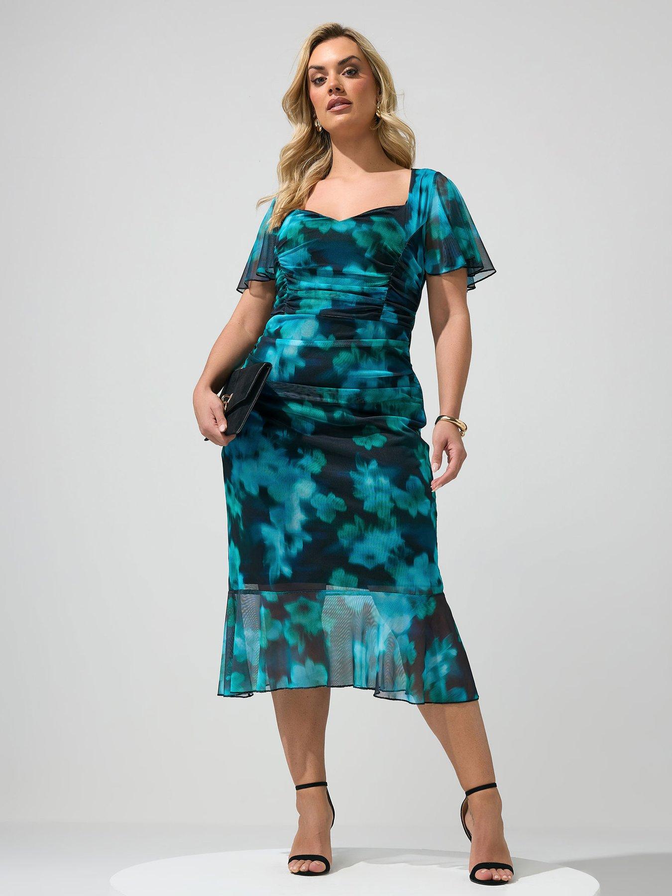 Image 1 of 4 of Yours Curve Blur Gathered Square Neck Dress