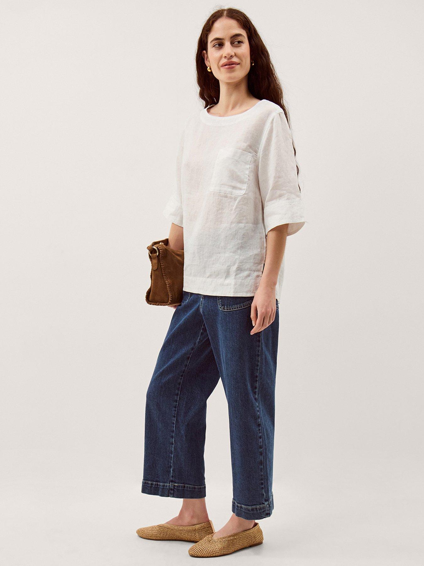 Image 4 of 6 of Monsoon Ingrid Linen T-Shirt - White