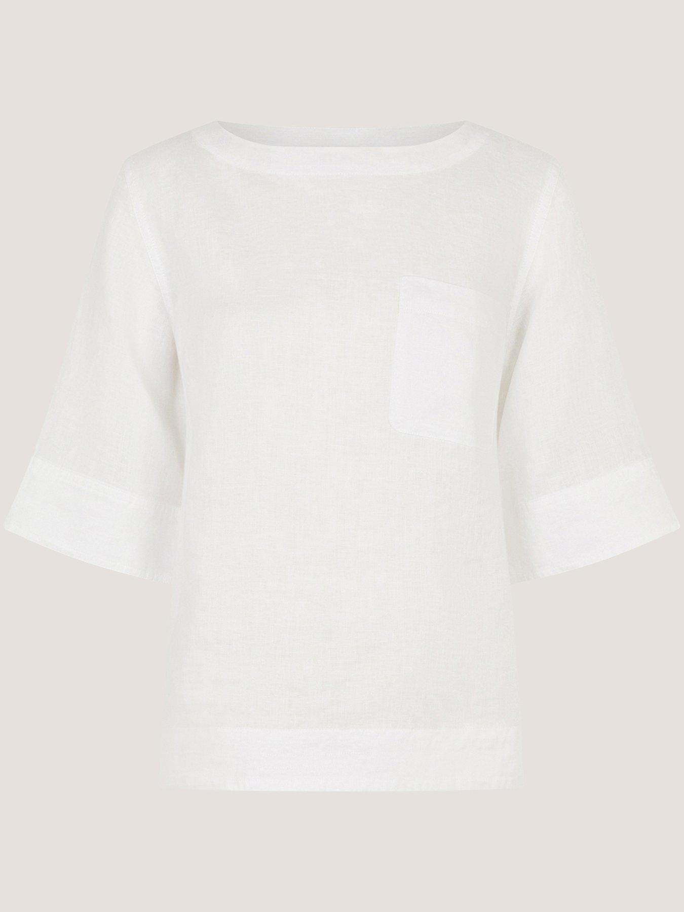 Image 6 of 6 of Monsoon Ingrid Linen T-Shirt - White
