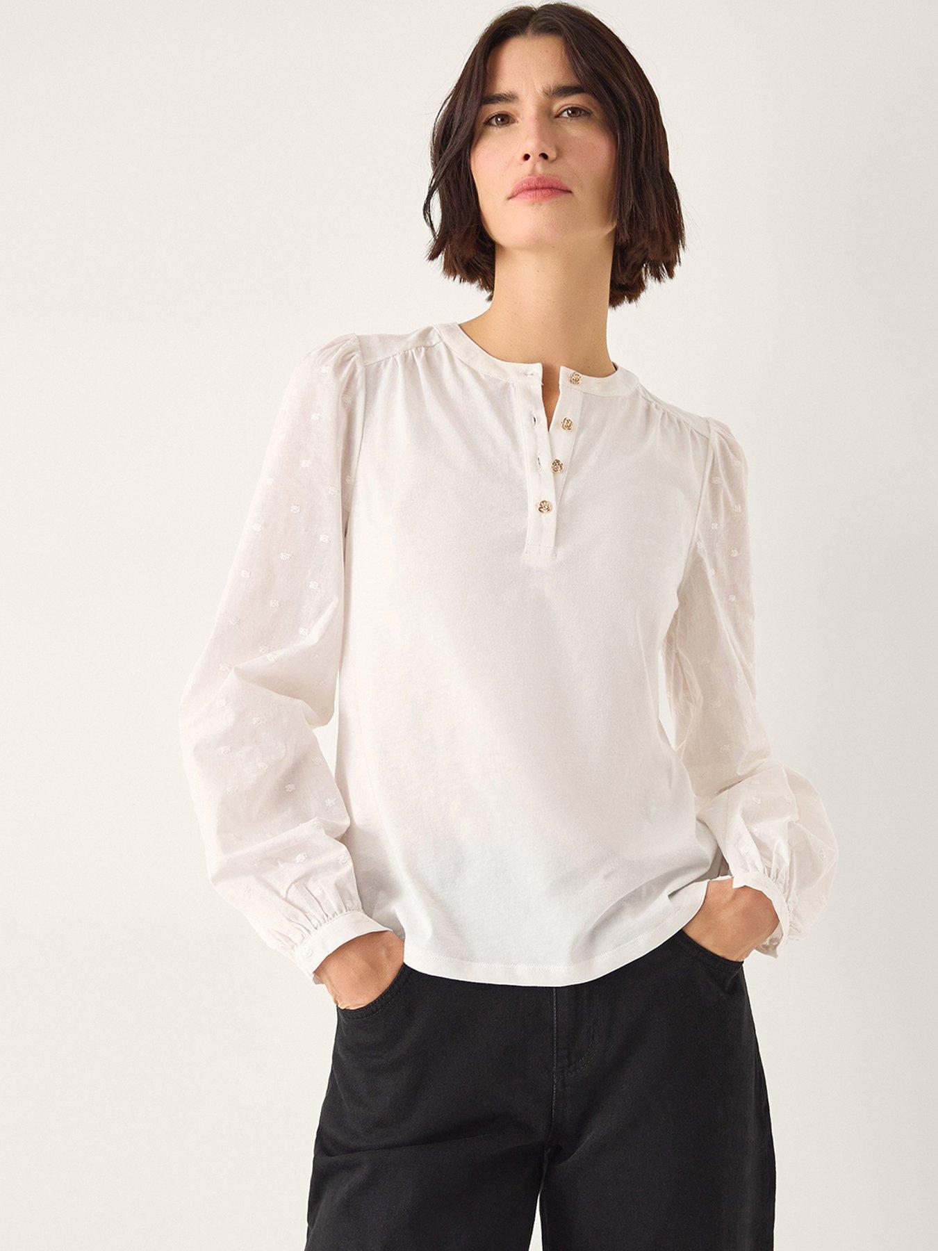 front image of monsoon-flossy-fabric-mix-top-cream