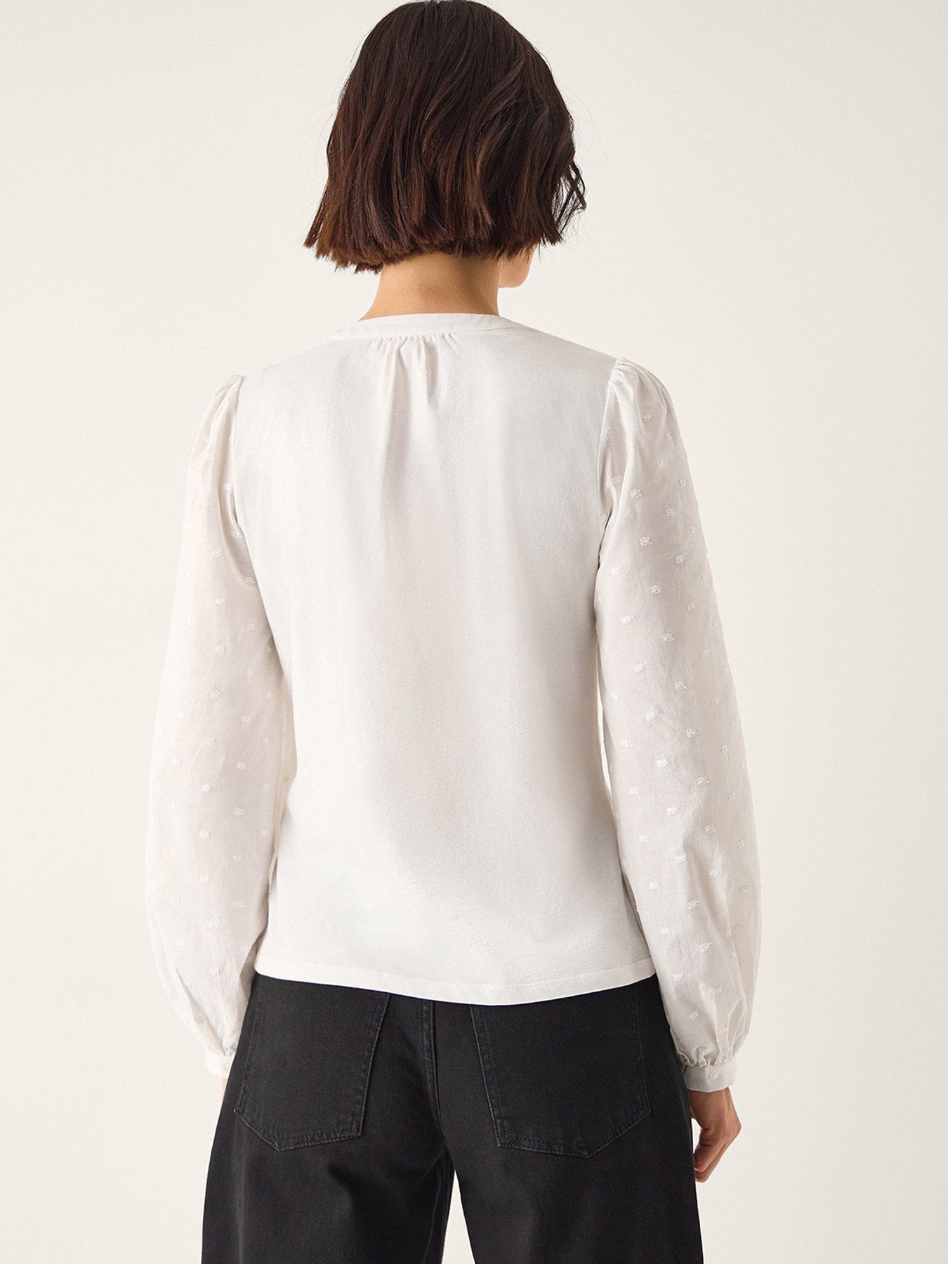  image of monsoon-flossy-fabric-mix-top-cream