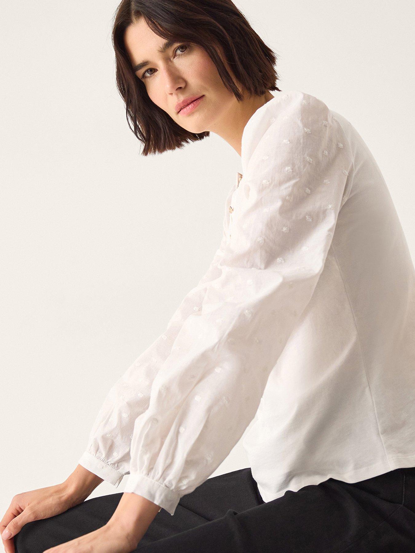  image of monsoon-flossy-fabric-mix-top-cream