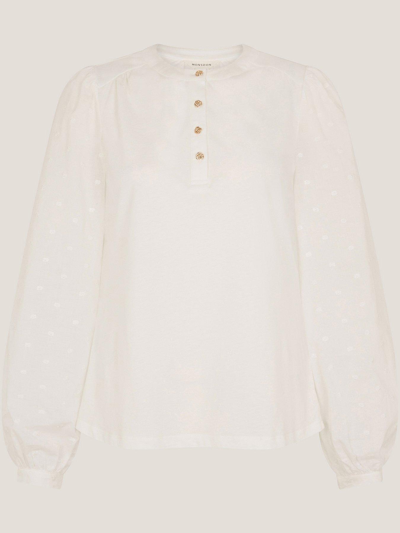  image of monsoon-flossy-fabric-mix-top-cream