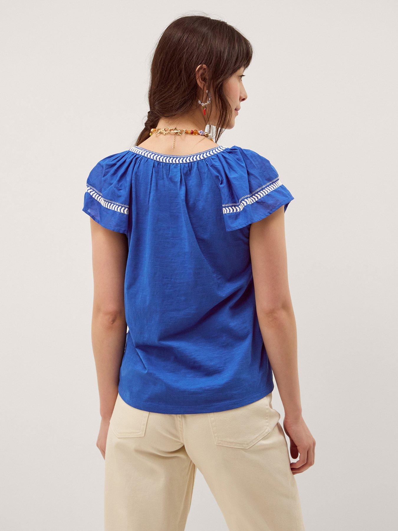  image of monsoon-fenn-fabric-mix-top-blue