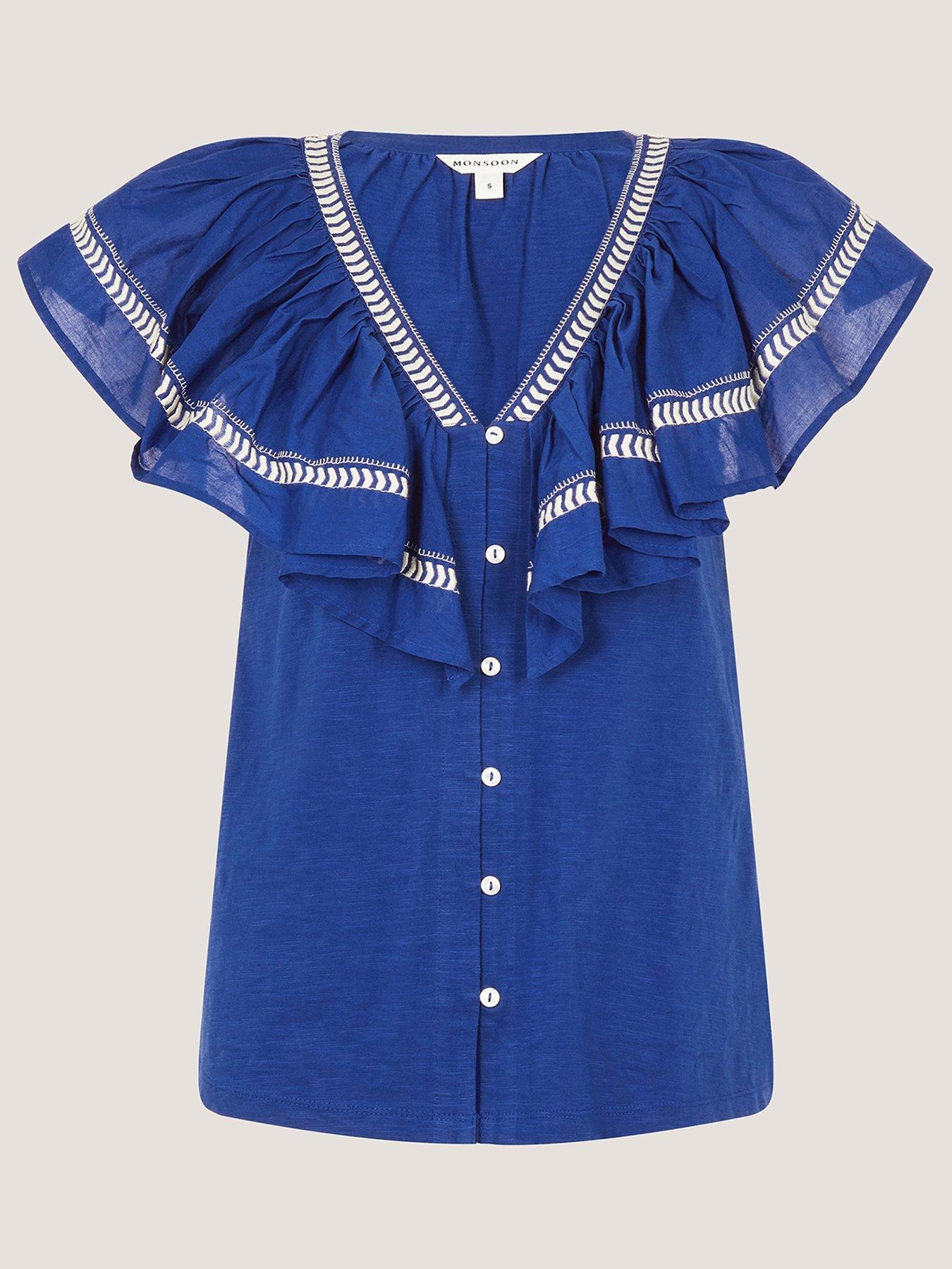  image of monsoon-fenn-fabric-mix-top-blue