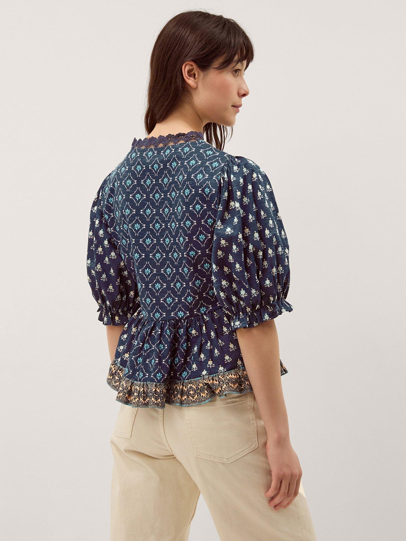 Image 2 of 4 of Monsoon Stacee Print Jersey Top - Blue