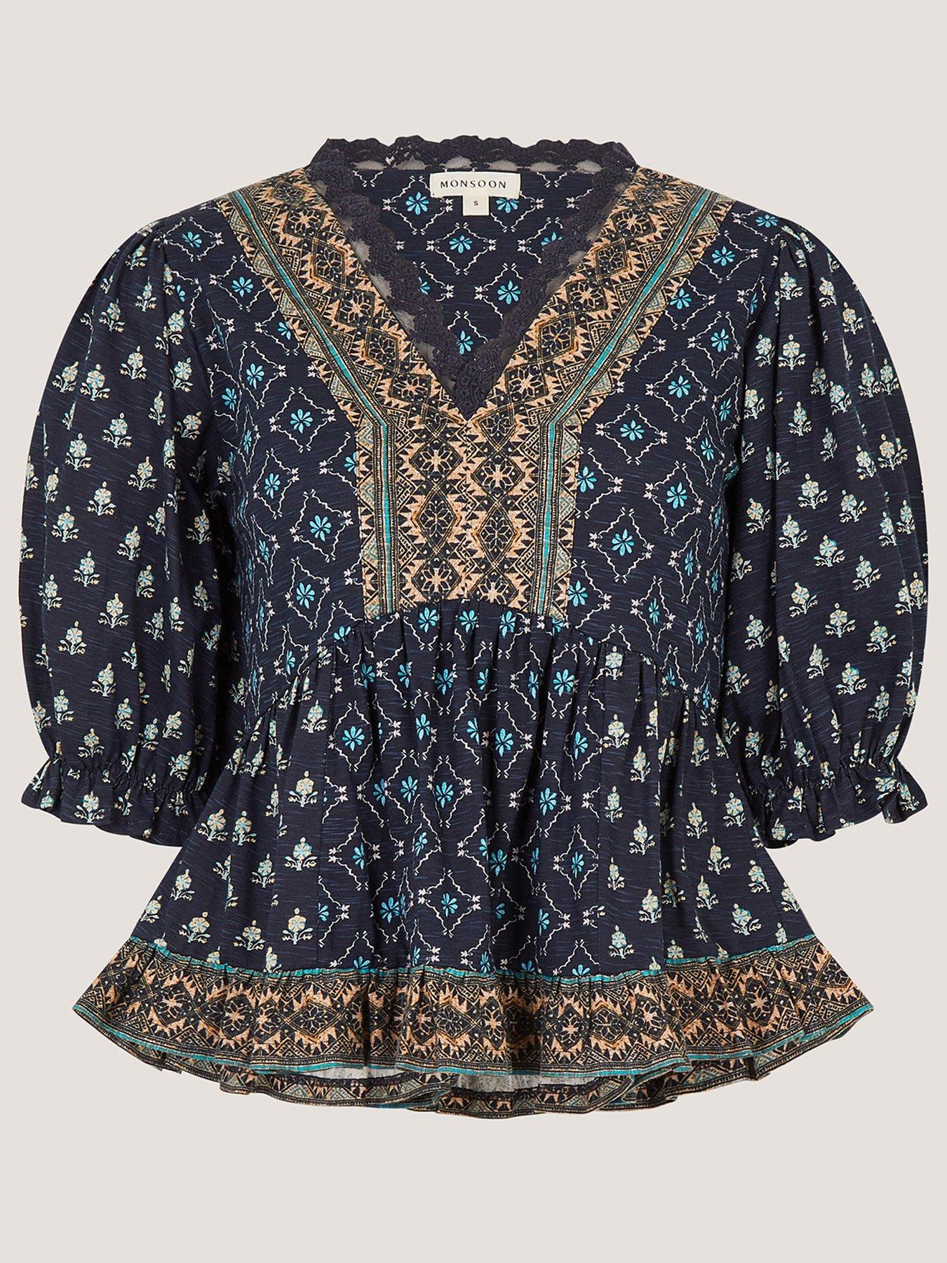 Image 4 of 4 of Monsoon Stacee Print Jersey Top - Blue