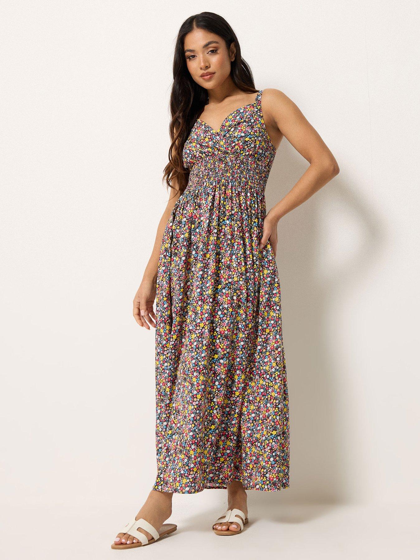 PixieGirl Petite Ditsy Wrap Maxi Dress - Black