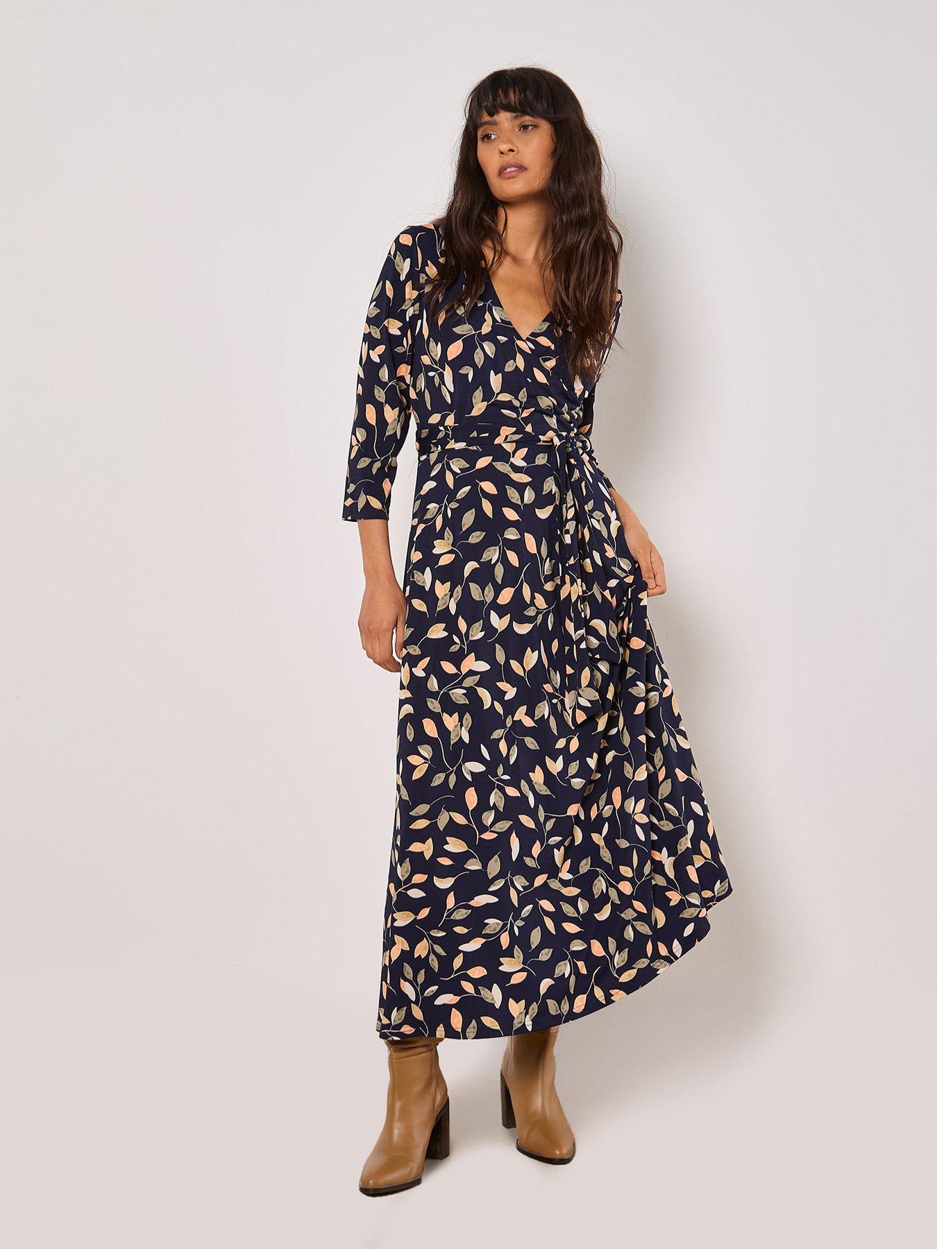 Image 1 of 4 of Apricot Multi Leaf Ity Maxi Dress