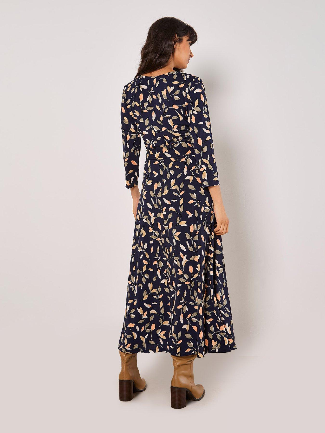 Image 2 of 4 of Apricot Multi Leaf Ity Maxi Dress
