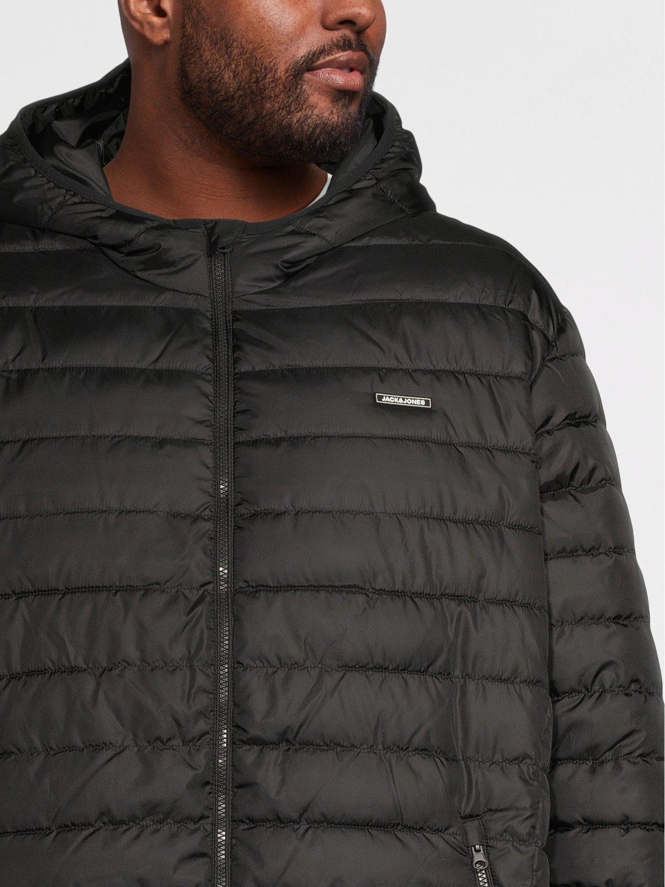 Image 4 of 5 of Jack & Jones Plus Elvis Light Hooded Puffer - Black