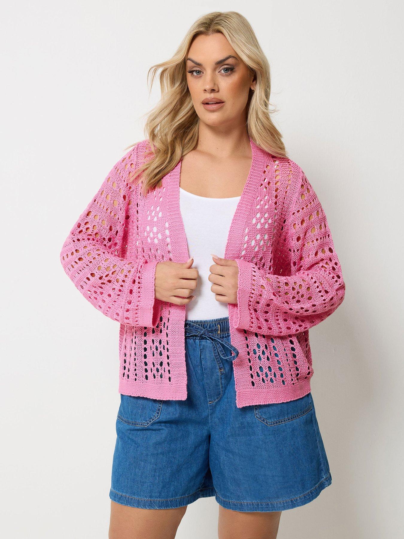 Image 1 of 5 of Yours Curve Tube Yarn Chunky Knit Cardigan - Pink