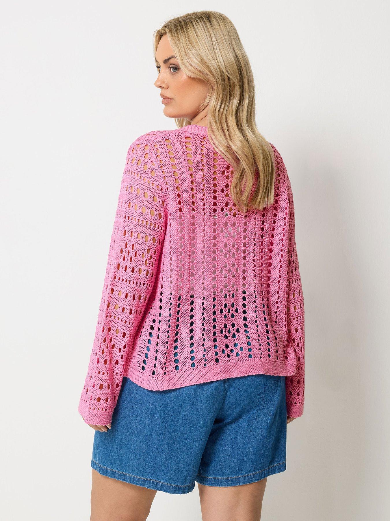 Image 2 of 5 of Yours Curve Tube Yarn Chunky Knit Cardigan - Pink