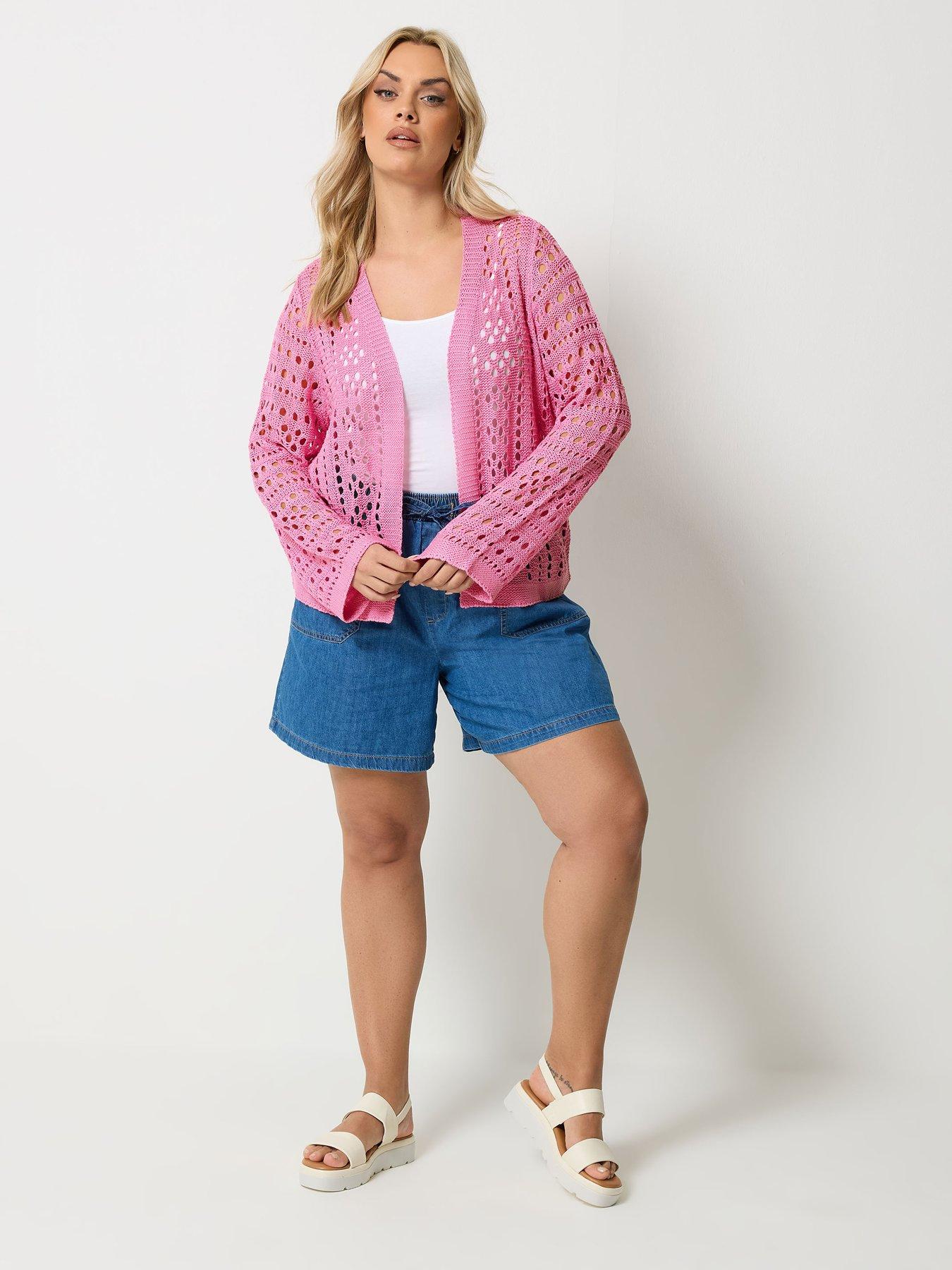 Image 3 of 5 of Yours Curve Tube Yarn Chunky Knit Cardigan - Pink