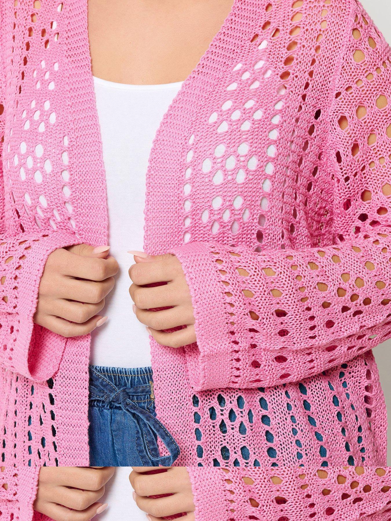 Image 4 of 5 of Yours Curve Tube Yarn Chunky Knit Cardigan - Pink