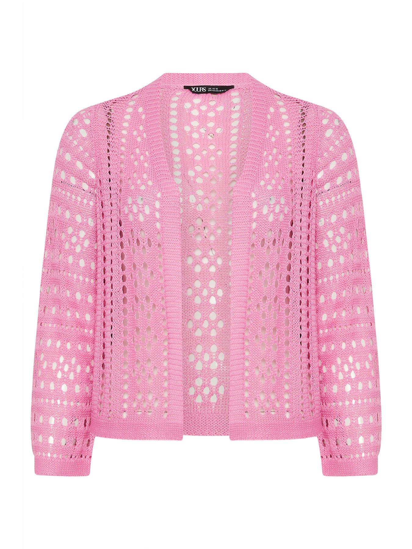 Image 5 of 5 of Yours Curve Tube Yarn Chunky Knit Cardigan - Pink