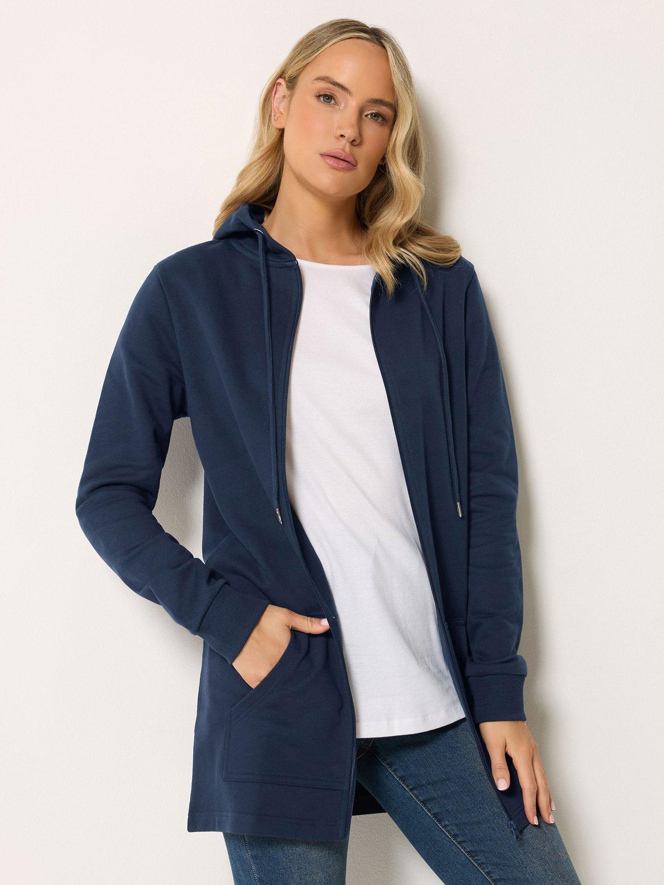 Long Tall Sally Longline Zip Through Hoodie - Blue