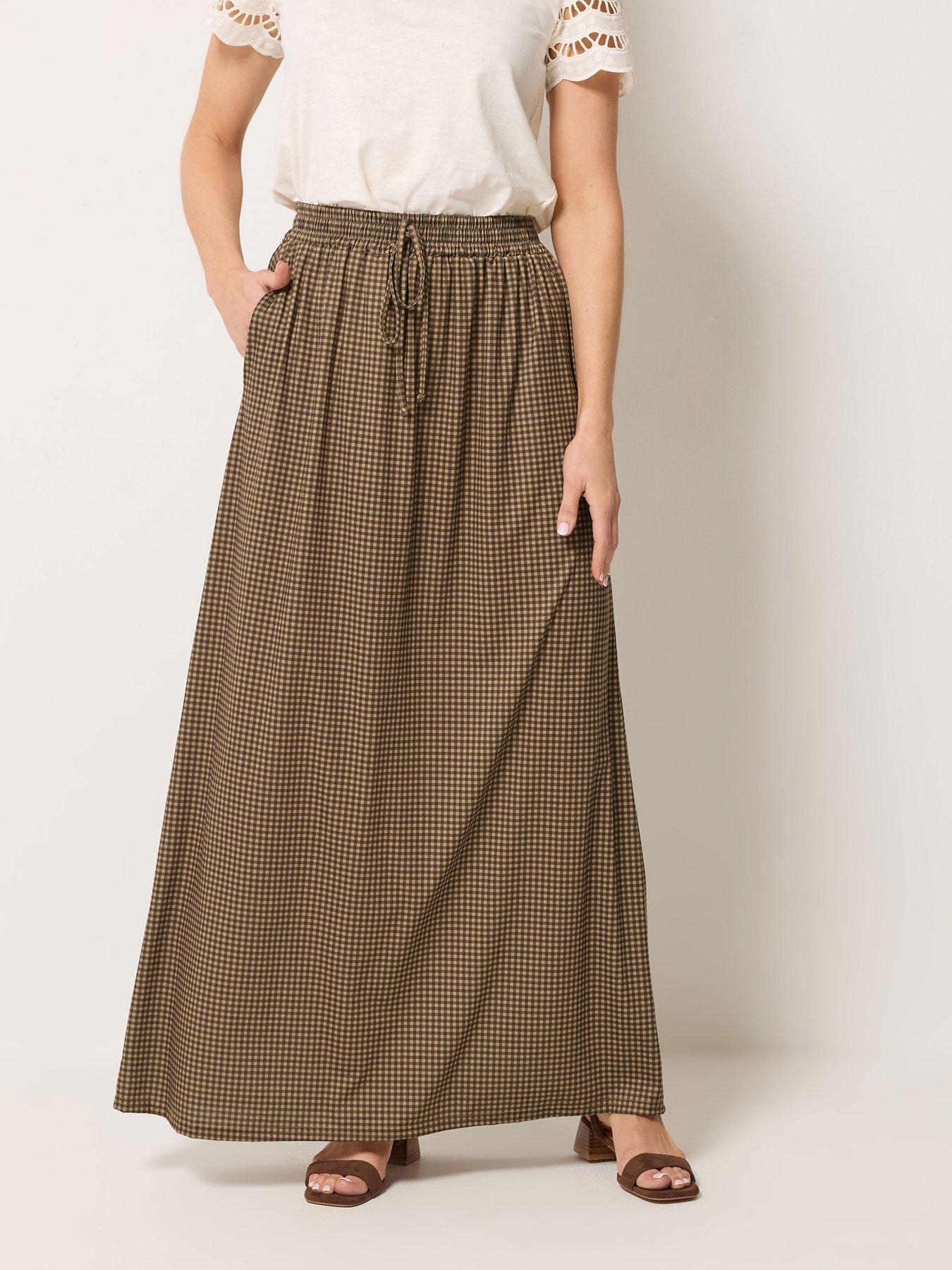 Long Tall Sally Gingham Shirred Waist Skirt - Cream
