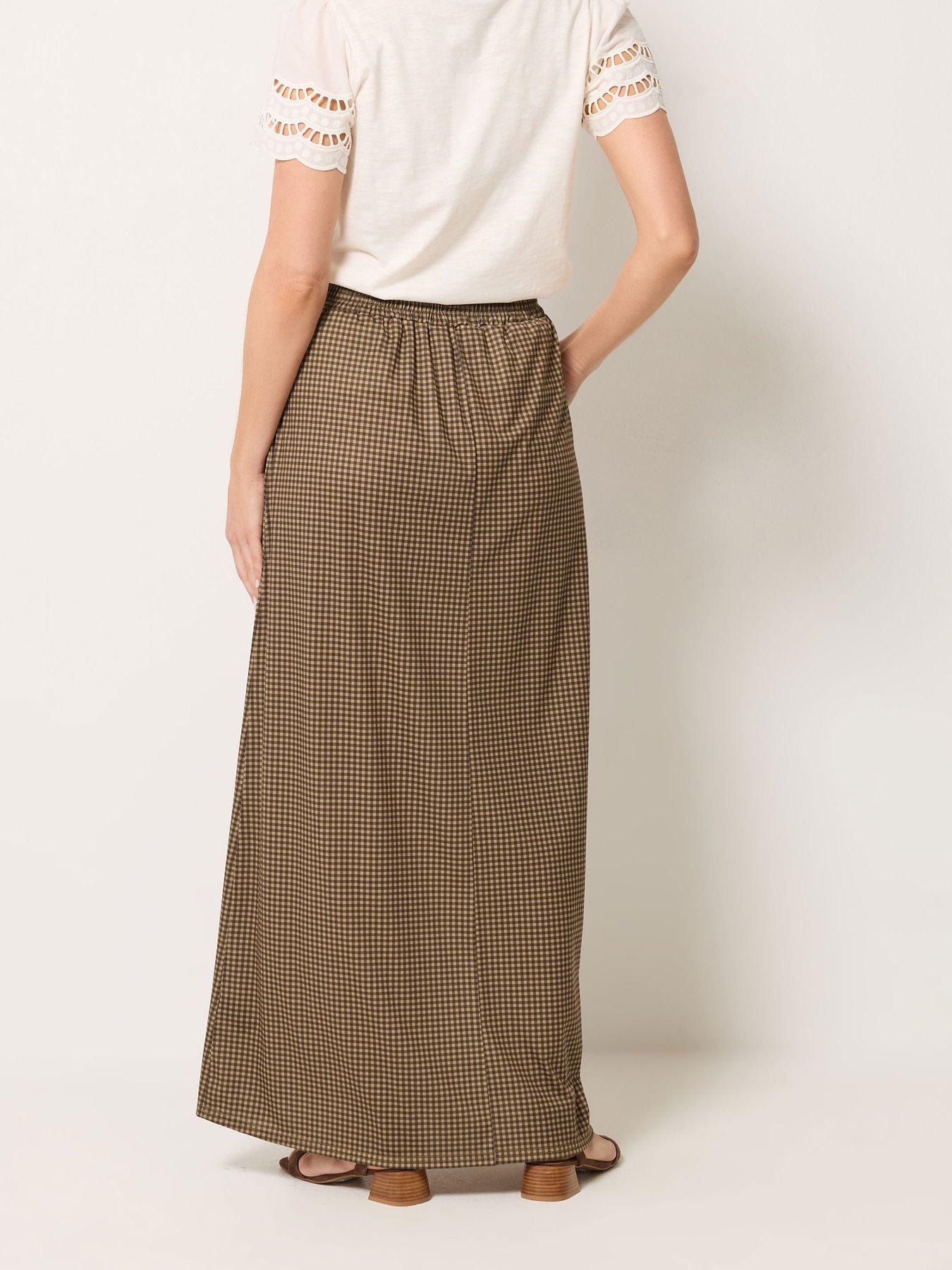 Image 2 of 4 of Long Tall Sally Gingham Shirred Waist Skirt - Cream