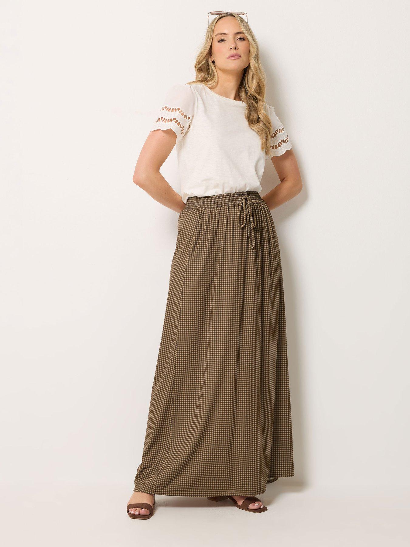 Image 3 of 4 of Long Tall Sally Gingham Shirred Waist Skirt - Cream