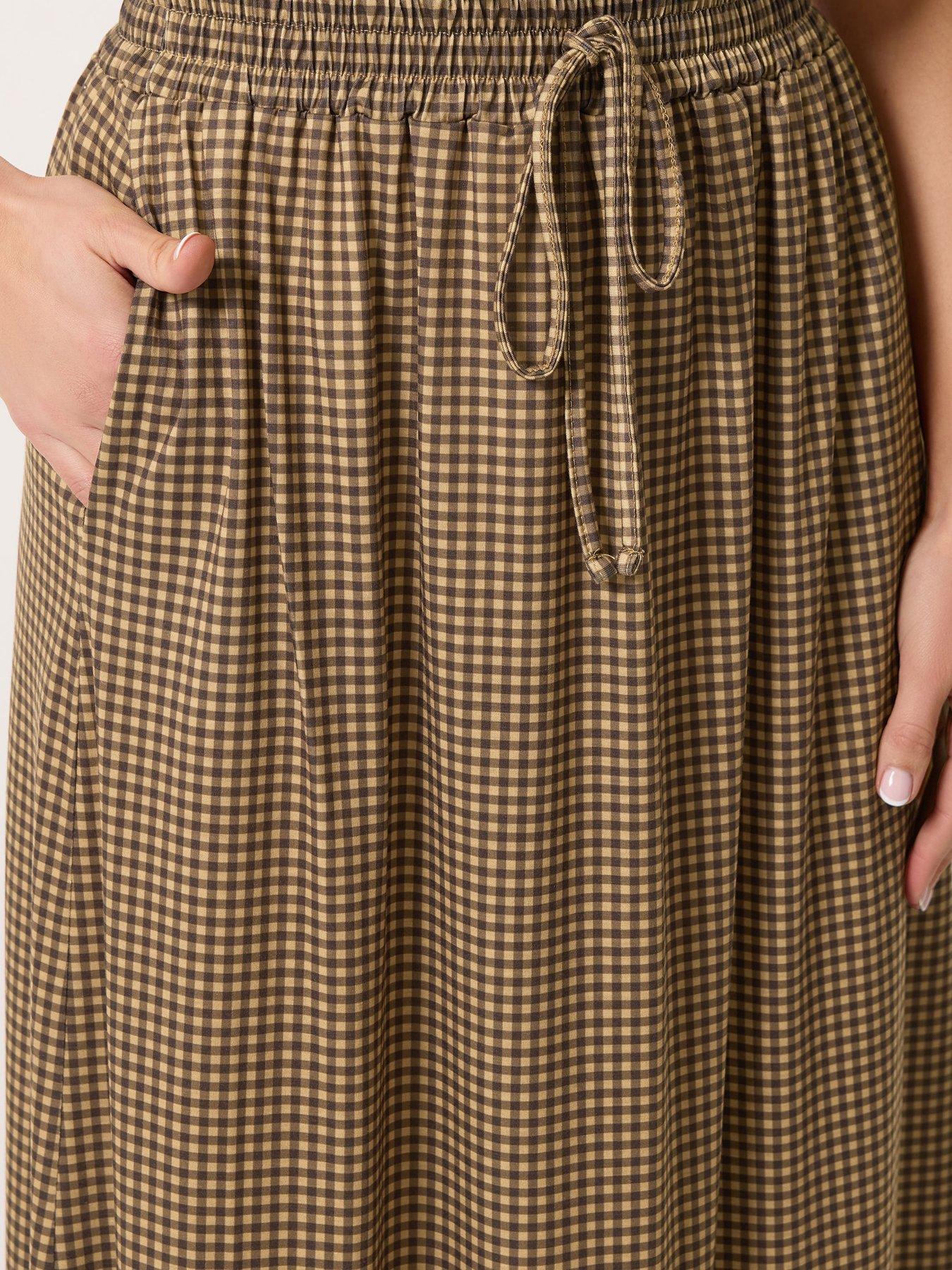 Image 4 of 4 of Long Tall Sally Gingham Shirred Waist Skirt - Cream