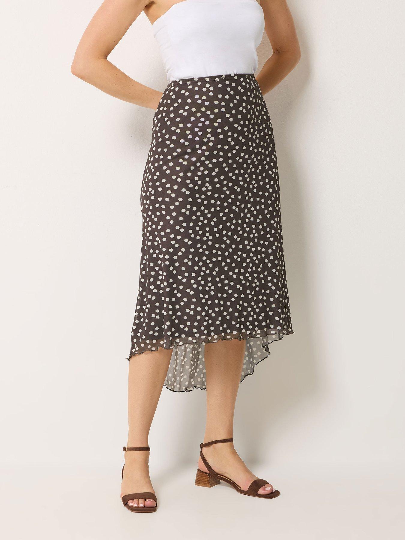 Image 1 of 4 of Long Tall Sally Spot Print Mesh Asymmetrical Skirt - Brown