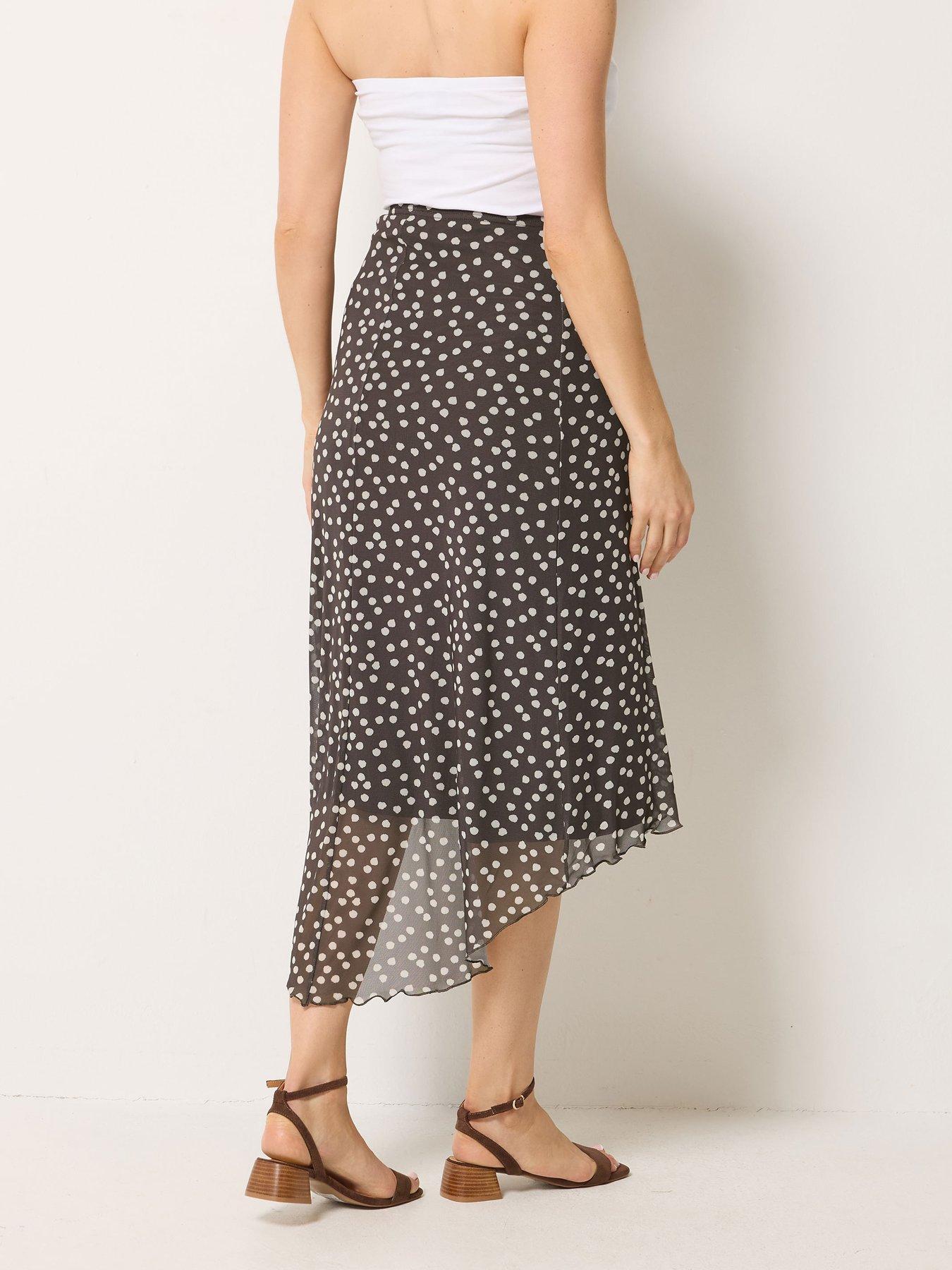 Image 2 of 4 of Long Tall Sally Spot Print Mesh Asymmetrical Skirt - Brown