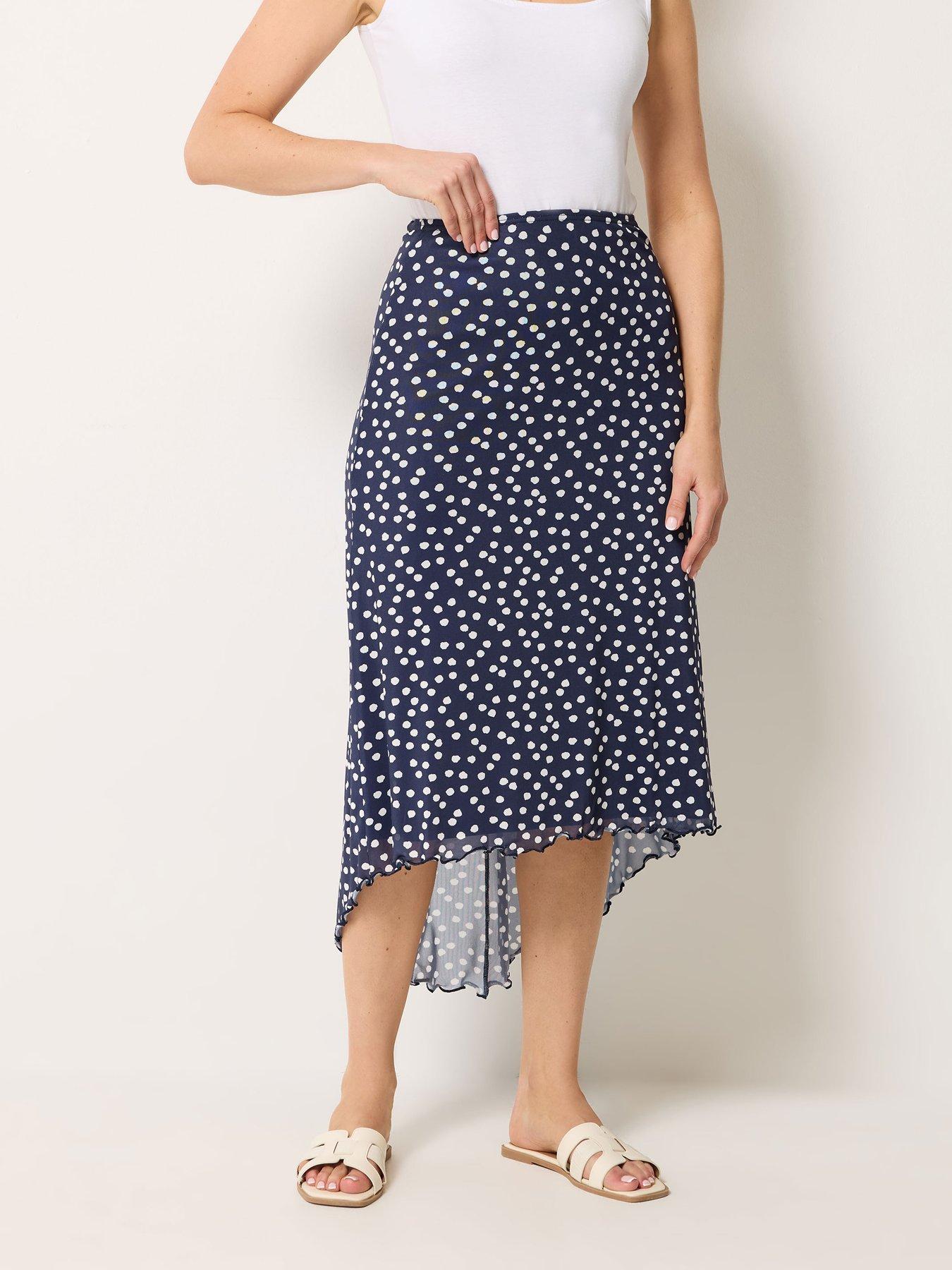 Long Tall Sally Spot Print Mesh Asymmetrical Skirt - Blue