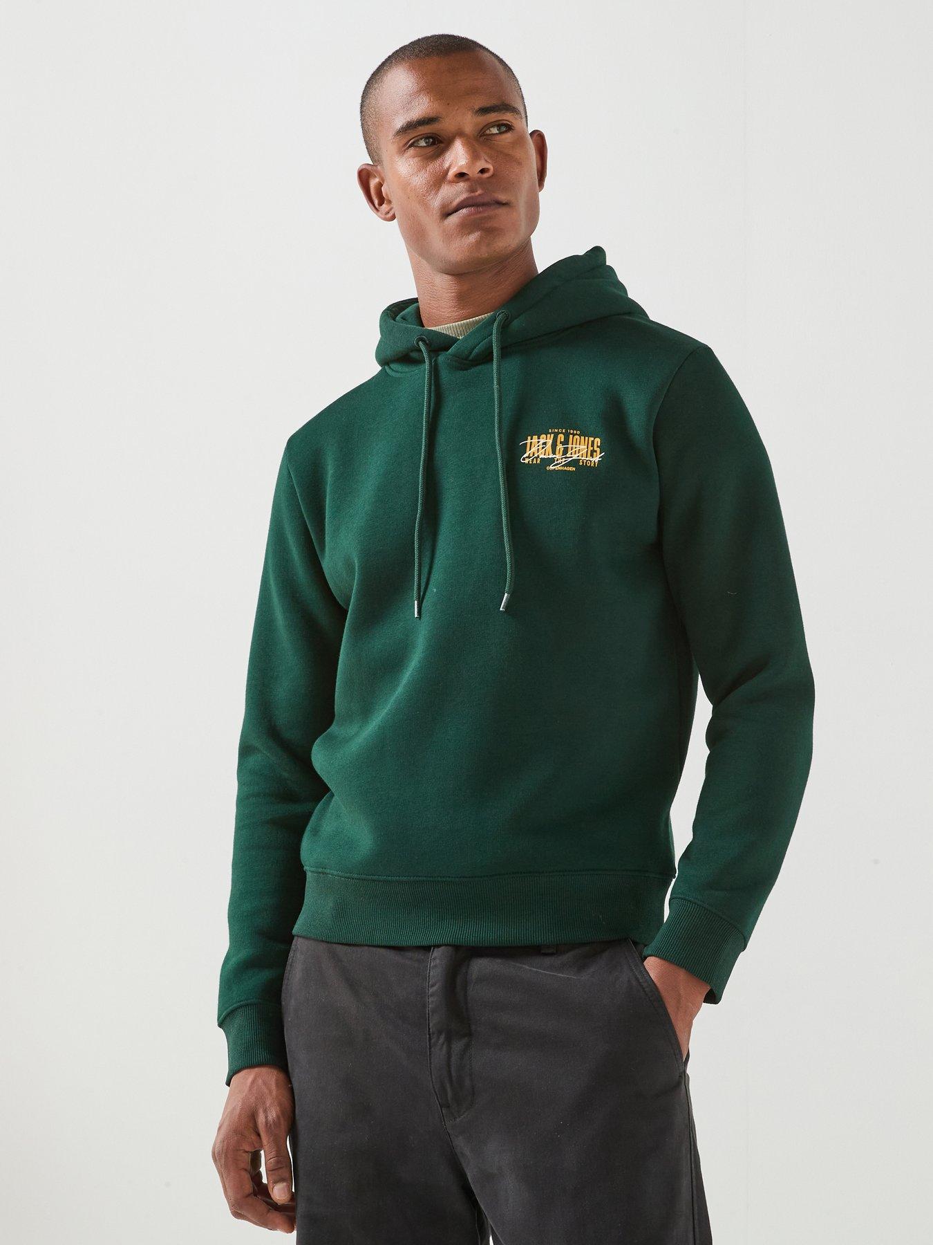 Jack & Jones Men's Aero Logo Hoodie with Kangaroo Pocket - Green