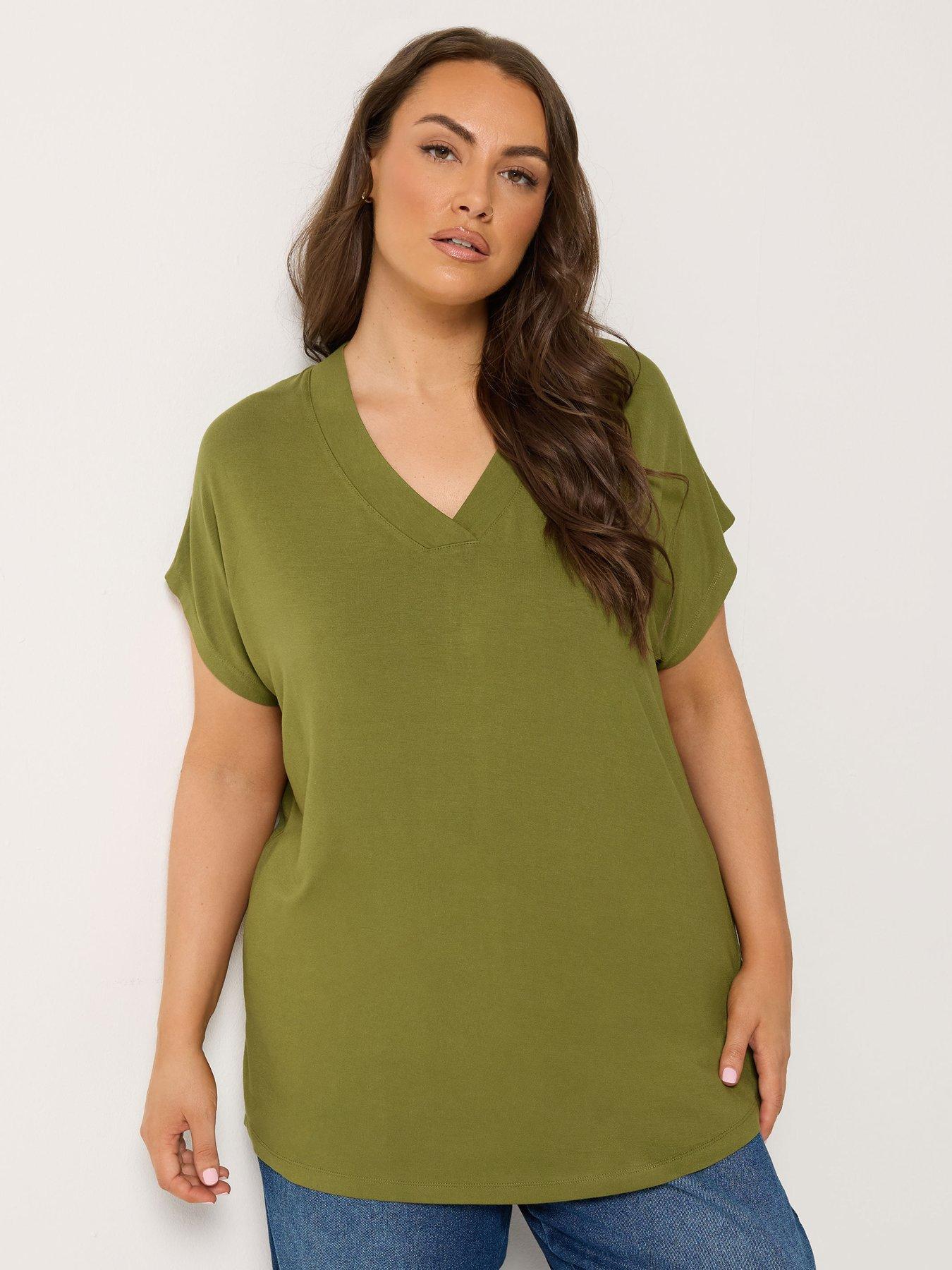 Image 1 of 5 of Yours Curve Wide V-neck T-shirt