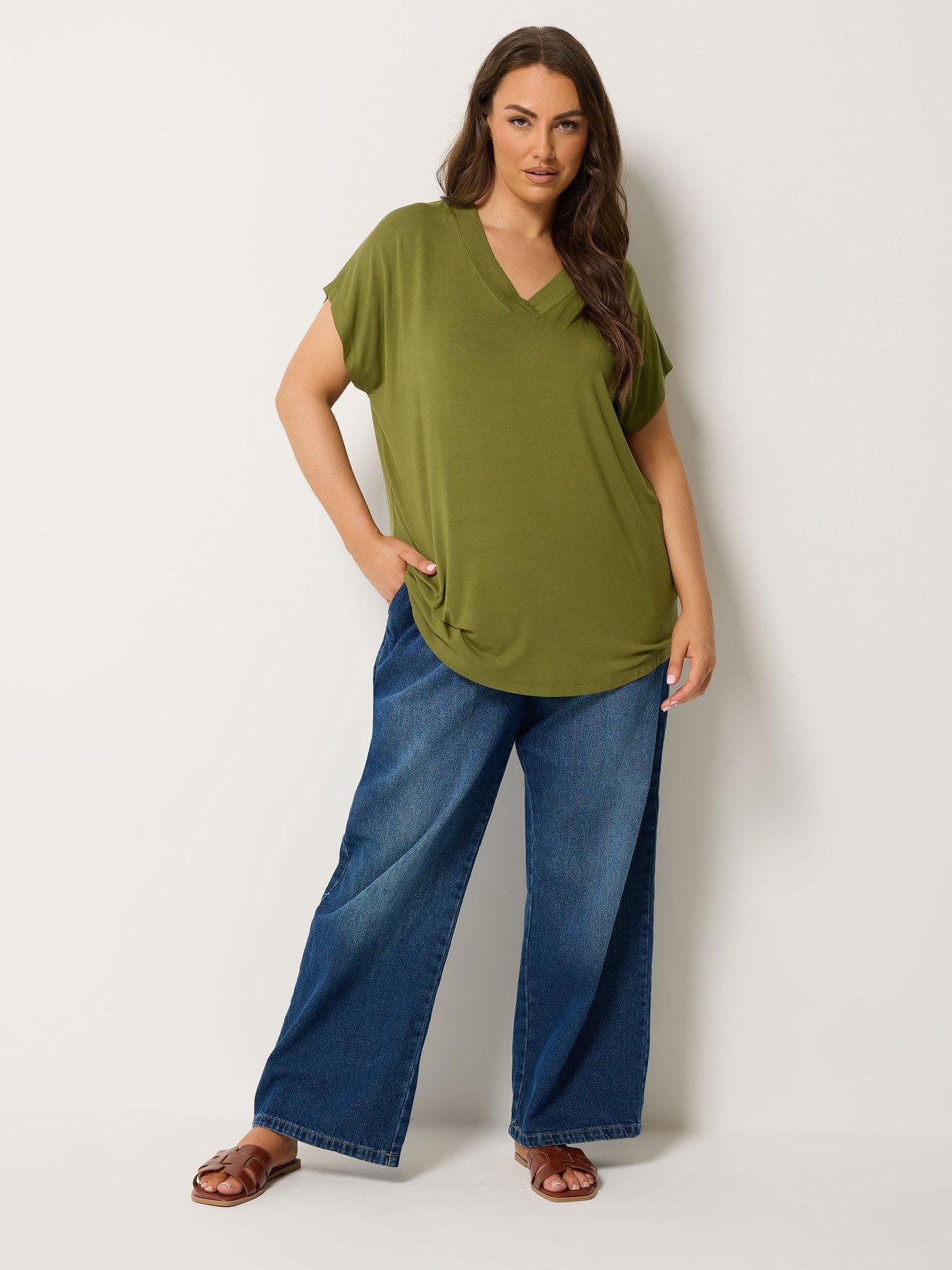 Image 3 of 5 of Yours Curve Wide V-neck T-shirt