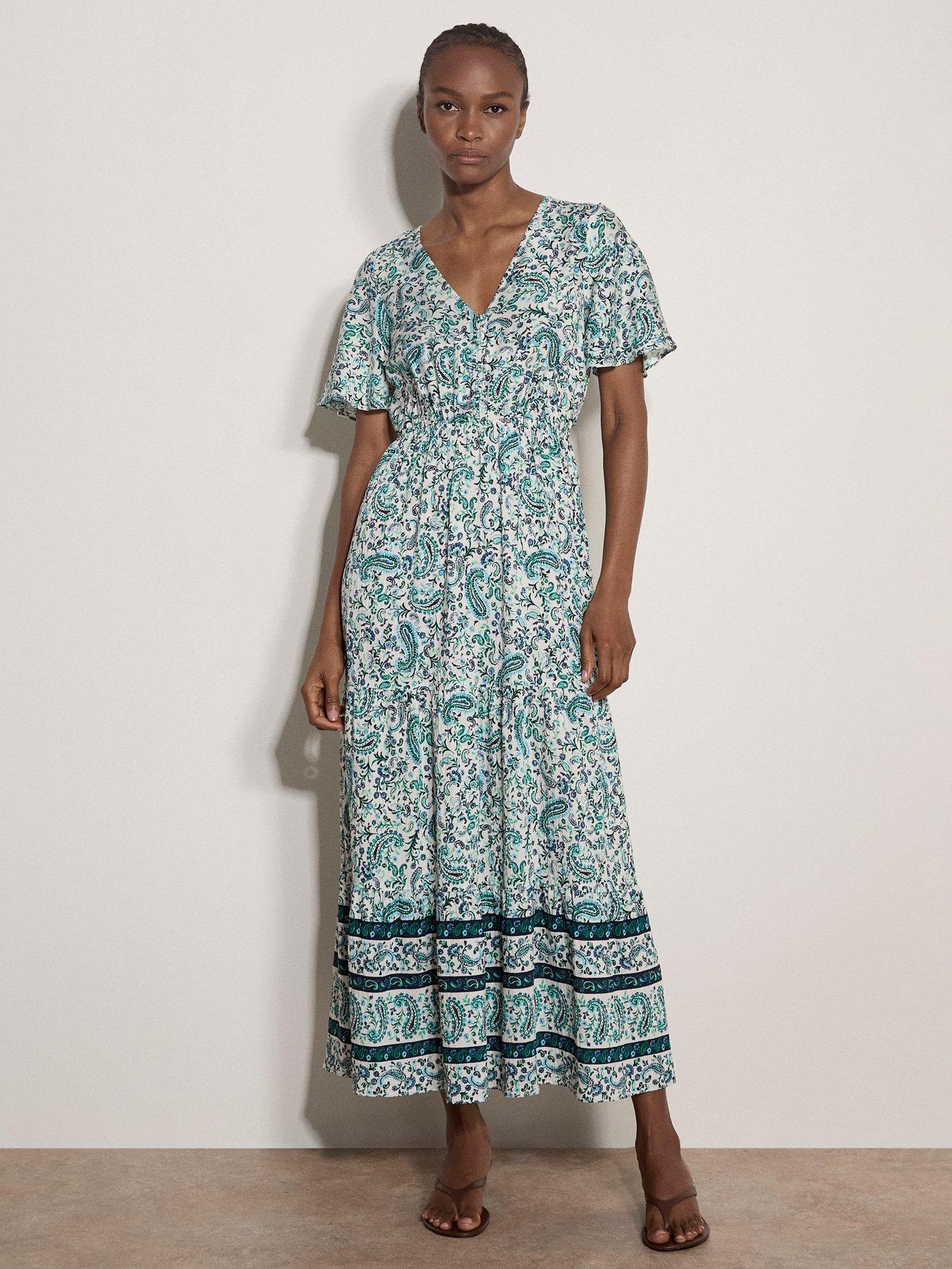 Apricot Paisley Border On Button Detail Angelsleeve Border Dress