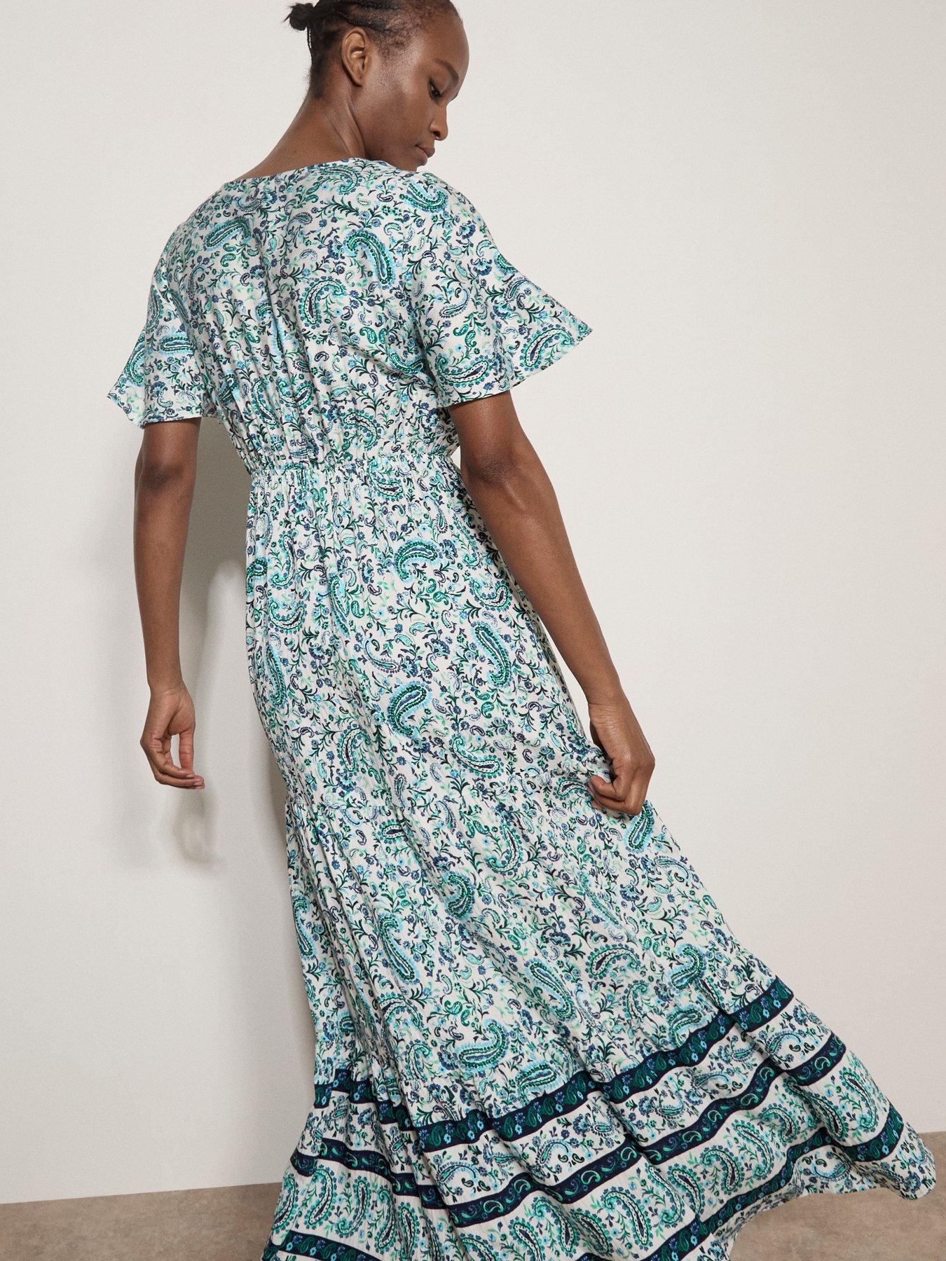 Image 2 of 5 of Apricot Paisley Border Button Front Maxi Dress - White